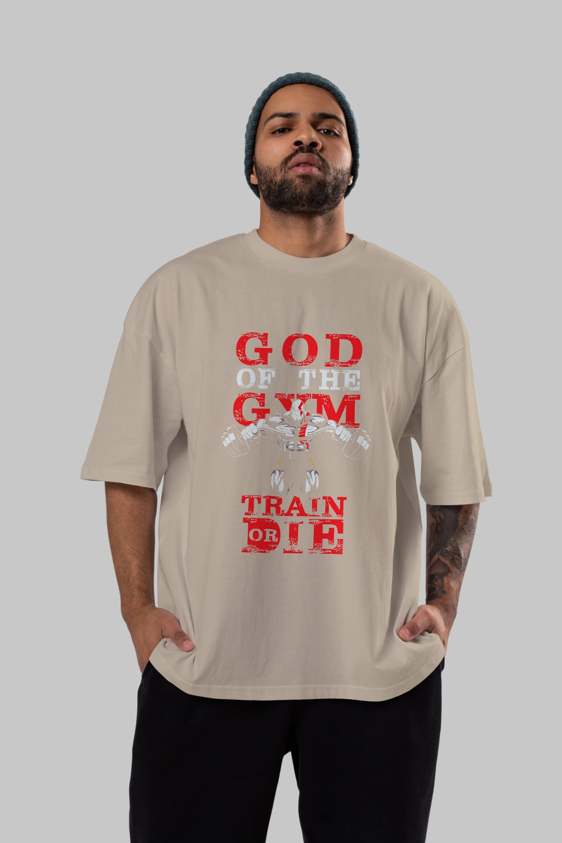God of The GYM Ön Baskılı Oversize t-shirt Erkek Kadın Unisex %100 Pamuk Bisiklet Yaka tişort