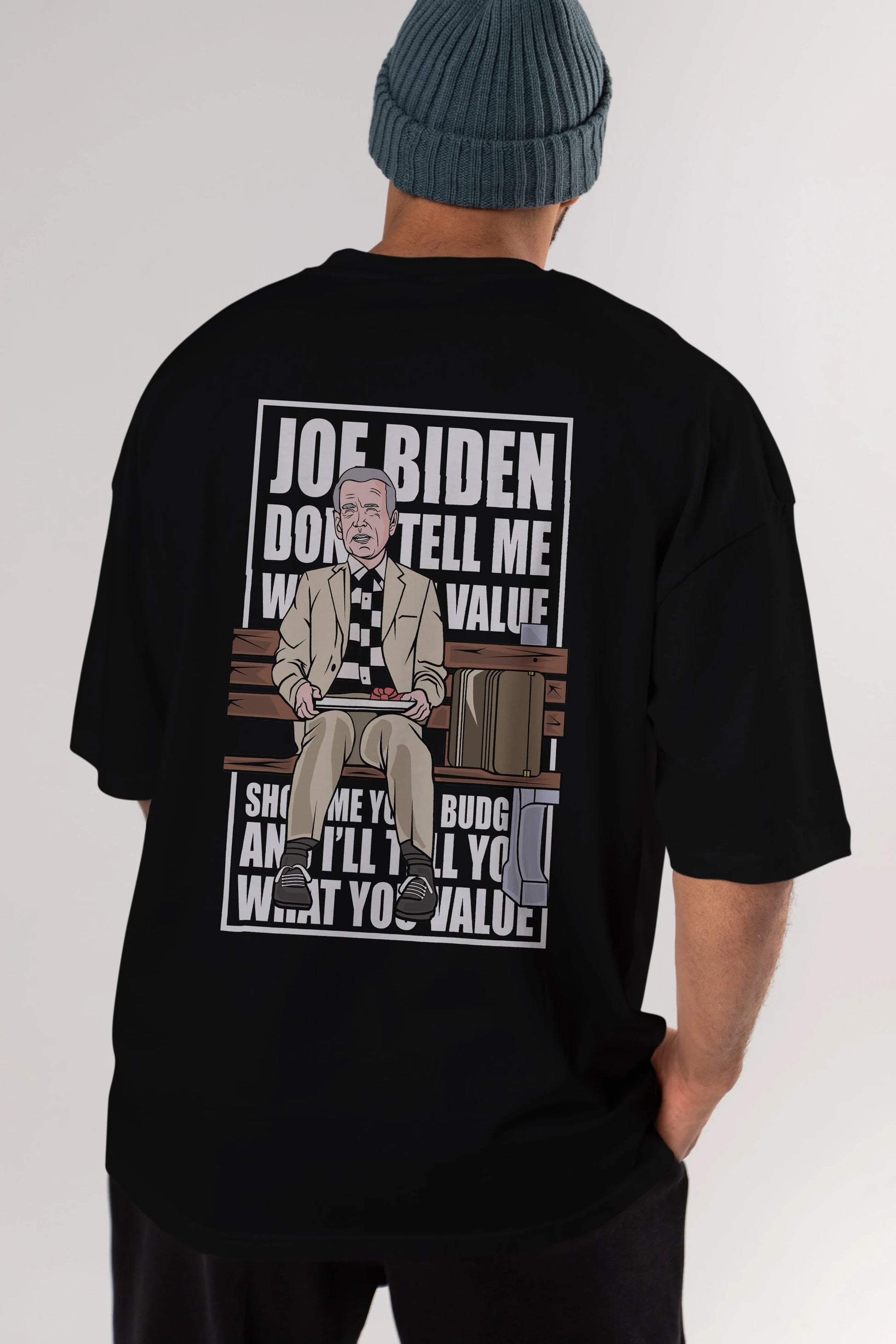 Joe Biden Forest Gump Arka Baskılı Oversize t-shirt Erkek Kadın Unisex %100 Pamuk tişort