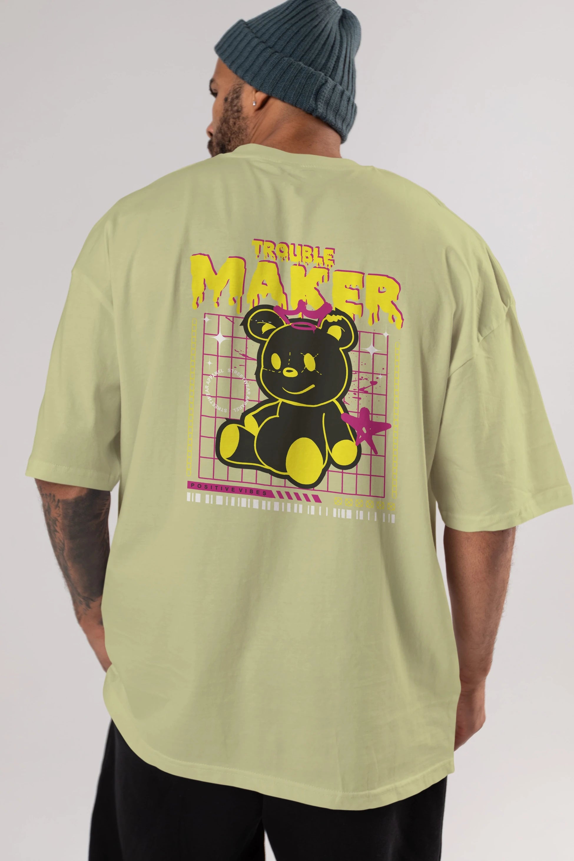 Teddy Bear Trouble Maker Arka Baskılı Oversize t-shirt Erkek Kadın Unisex