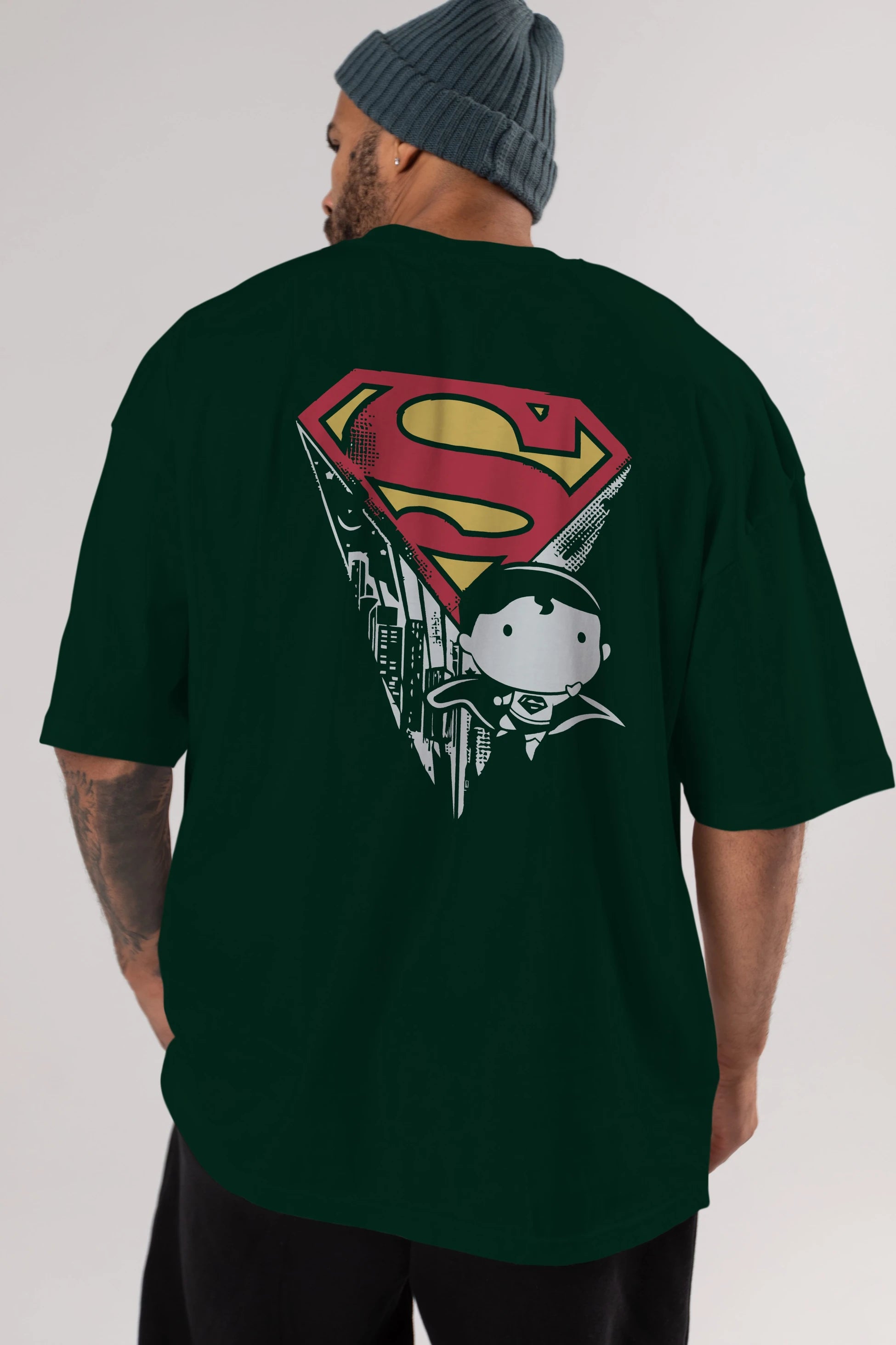 Superman Arka Baskılı Oversize t-shirt Erkek Kadın Unisex %100 Pamuk Bisiklet Yaka tişort