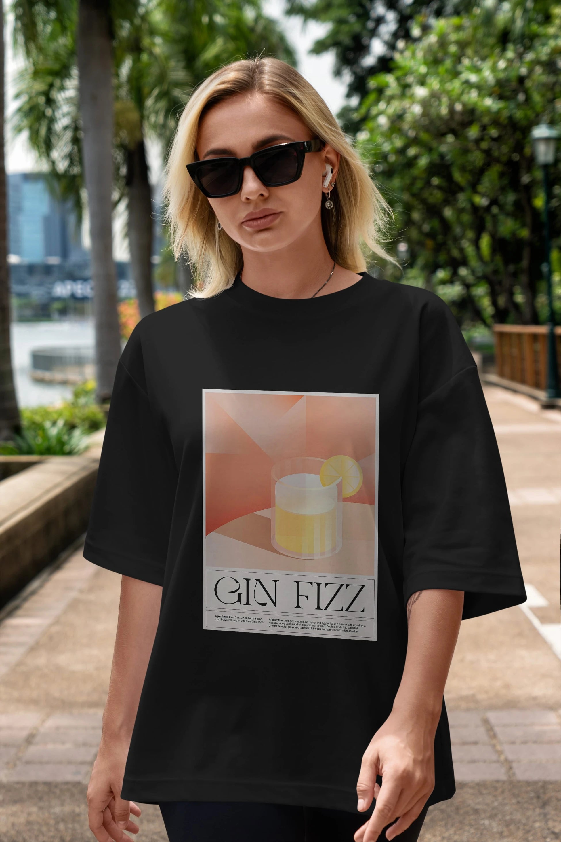 Gin Fizz Ön Baskılı Oversize t-shirt Erkek Kadın Unisex %100 Pamuk Bisiklet Yaka tişort