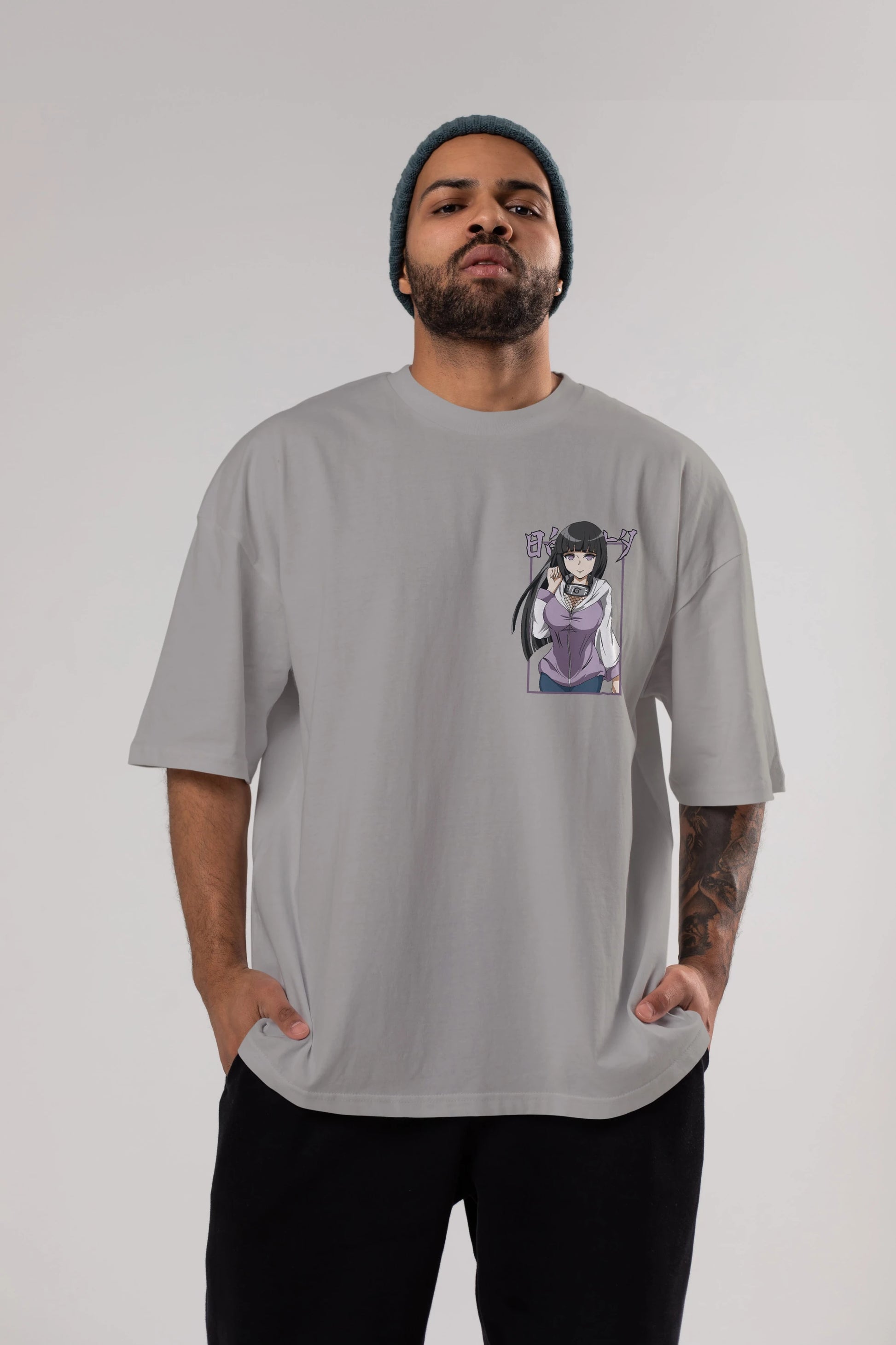 Hinata NARUTO Ön Sol Baskılı Oversize t-shirt Erkek Kadın Unisex %100 Pamuk Bisiklet Yaka tişort