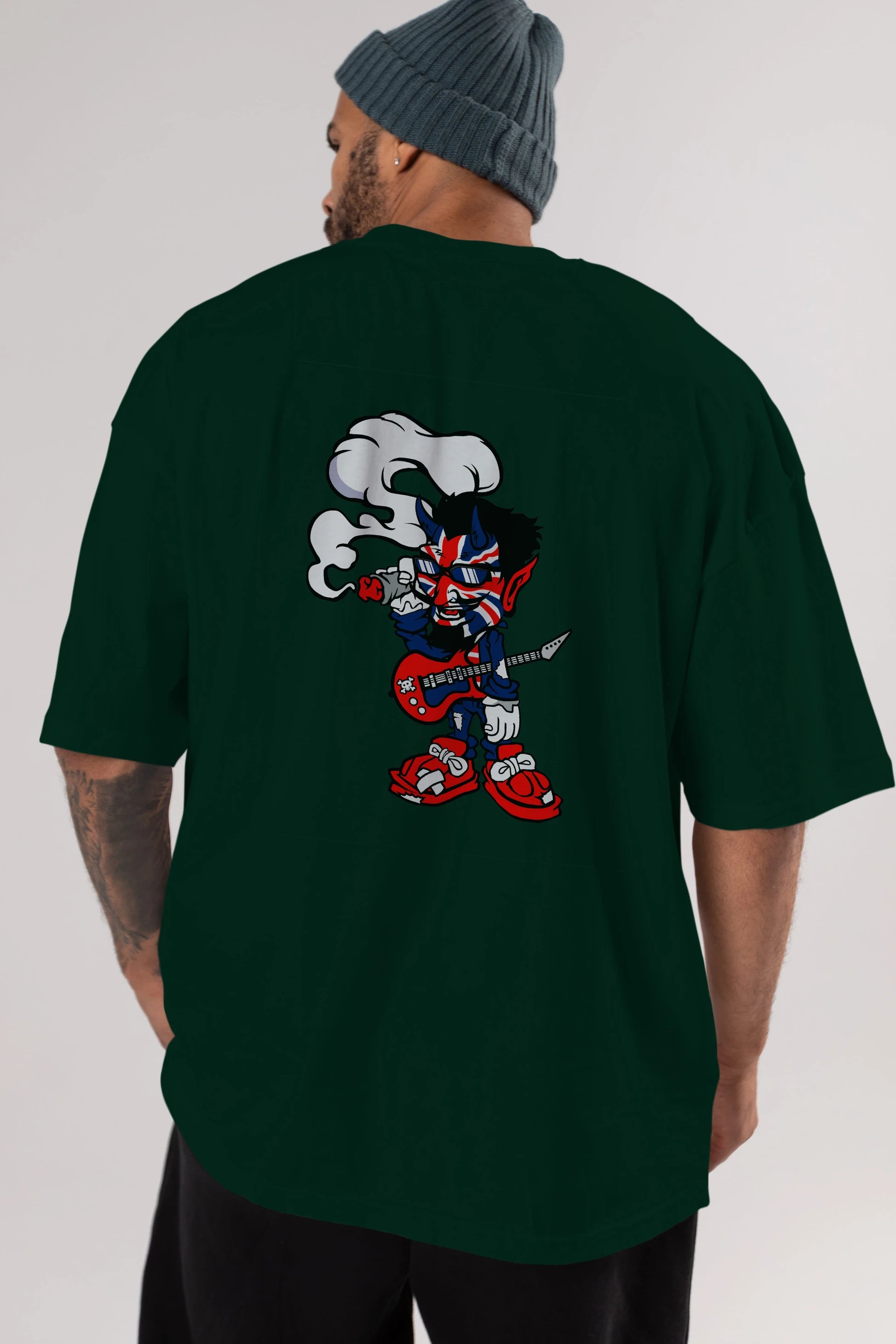 Uk Devil Rockstar Arka Baskılı Oversize t-shirt Erkek Kadın Unisex %100 Pamuk tişort