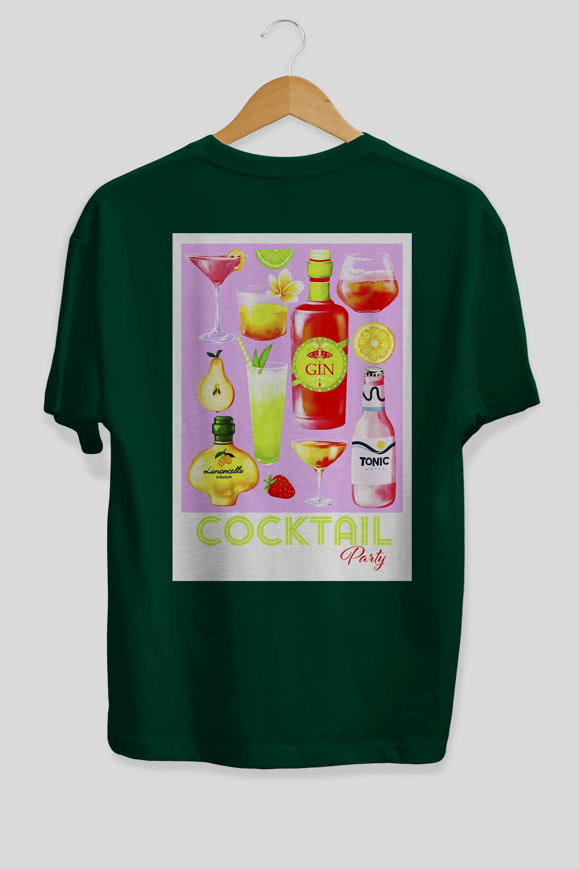 Cocktail Party Arka Baskılı Oversize t-shirt Erkek Kadın Unisex %100 Pamuk Bisiklet Yaka tişort