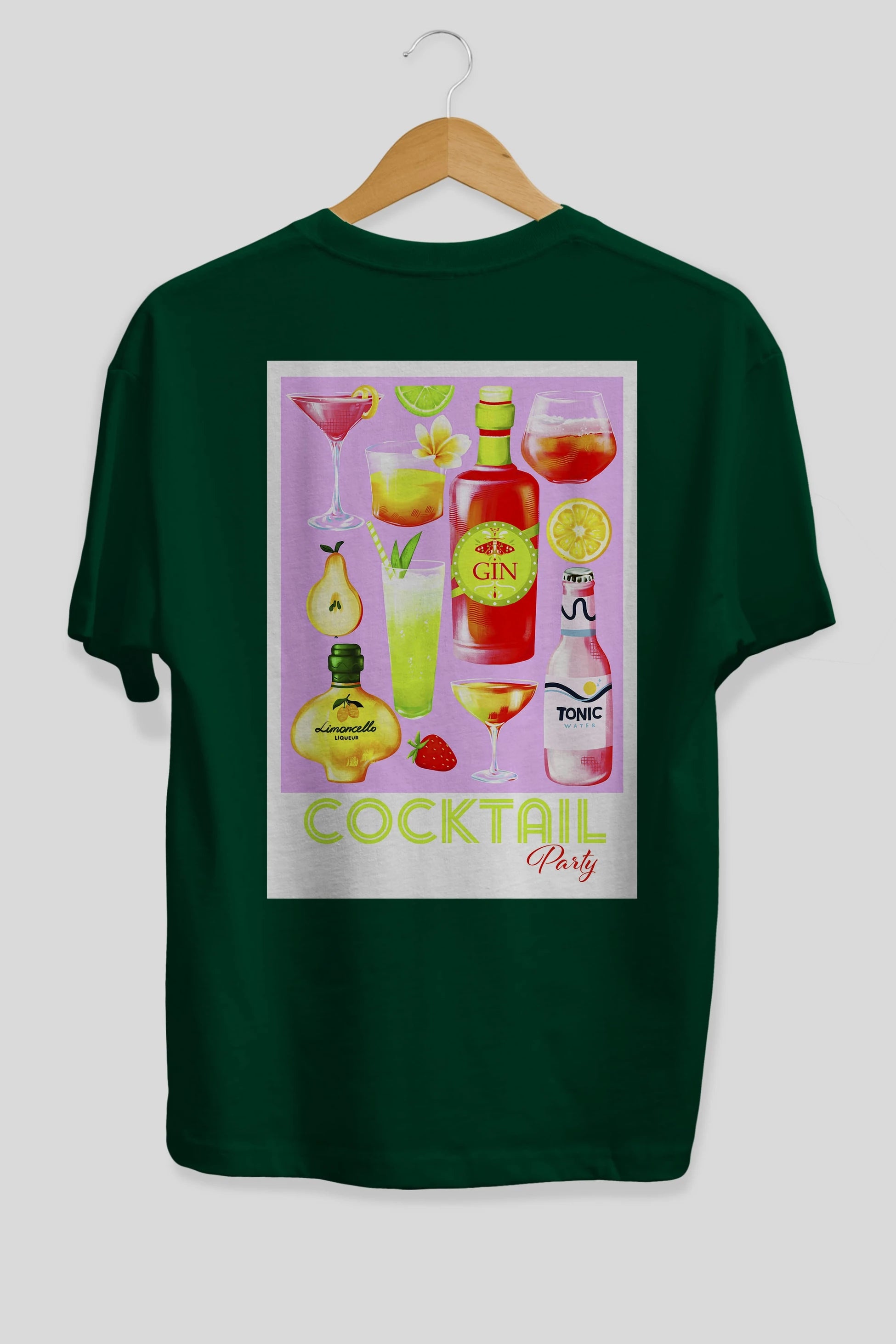 Cocktail Party Arka Baskılı Oversize t-shirt Erkek Kadın Unisex %100 Pamuk Bisiklet Yaka tişort