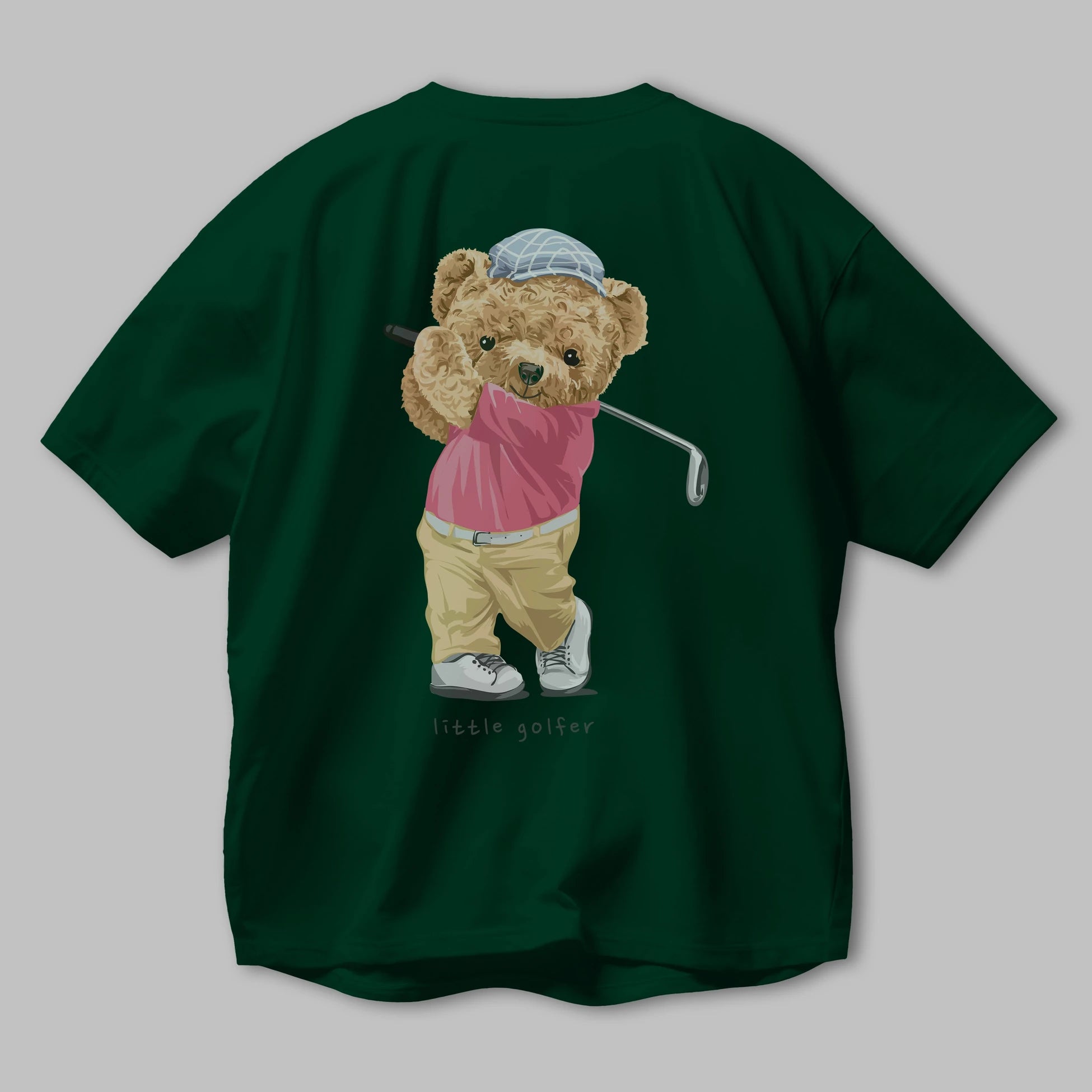 Teddy Bear Little Golfer Arka Baskılı Oversize t-shirt Erkek Kadın Unisex %100 Pamuk