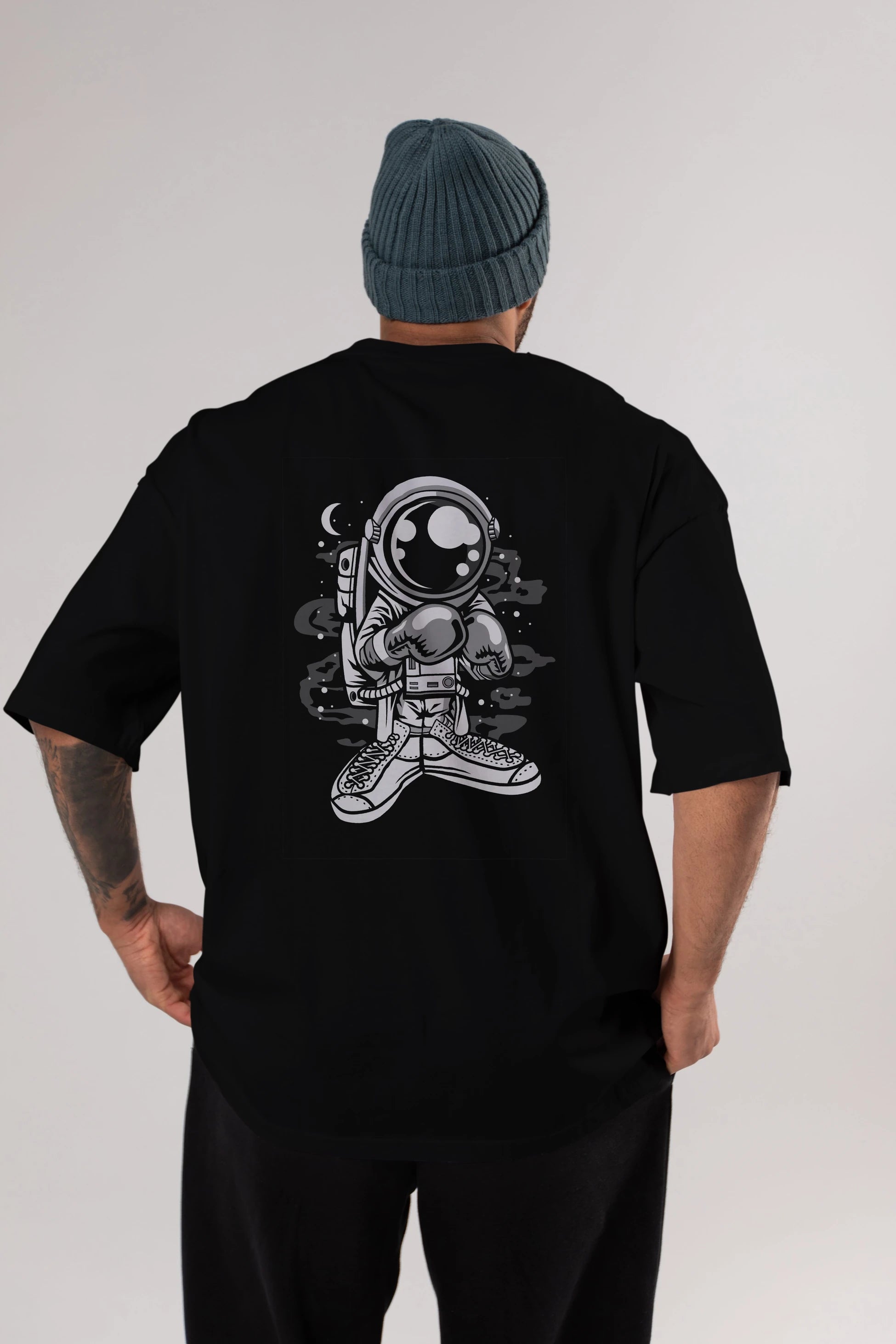 Astronaut Boxer Arka Baskılı Oversize t-shirt Erkek Kadın Unisex
