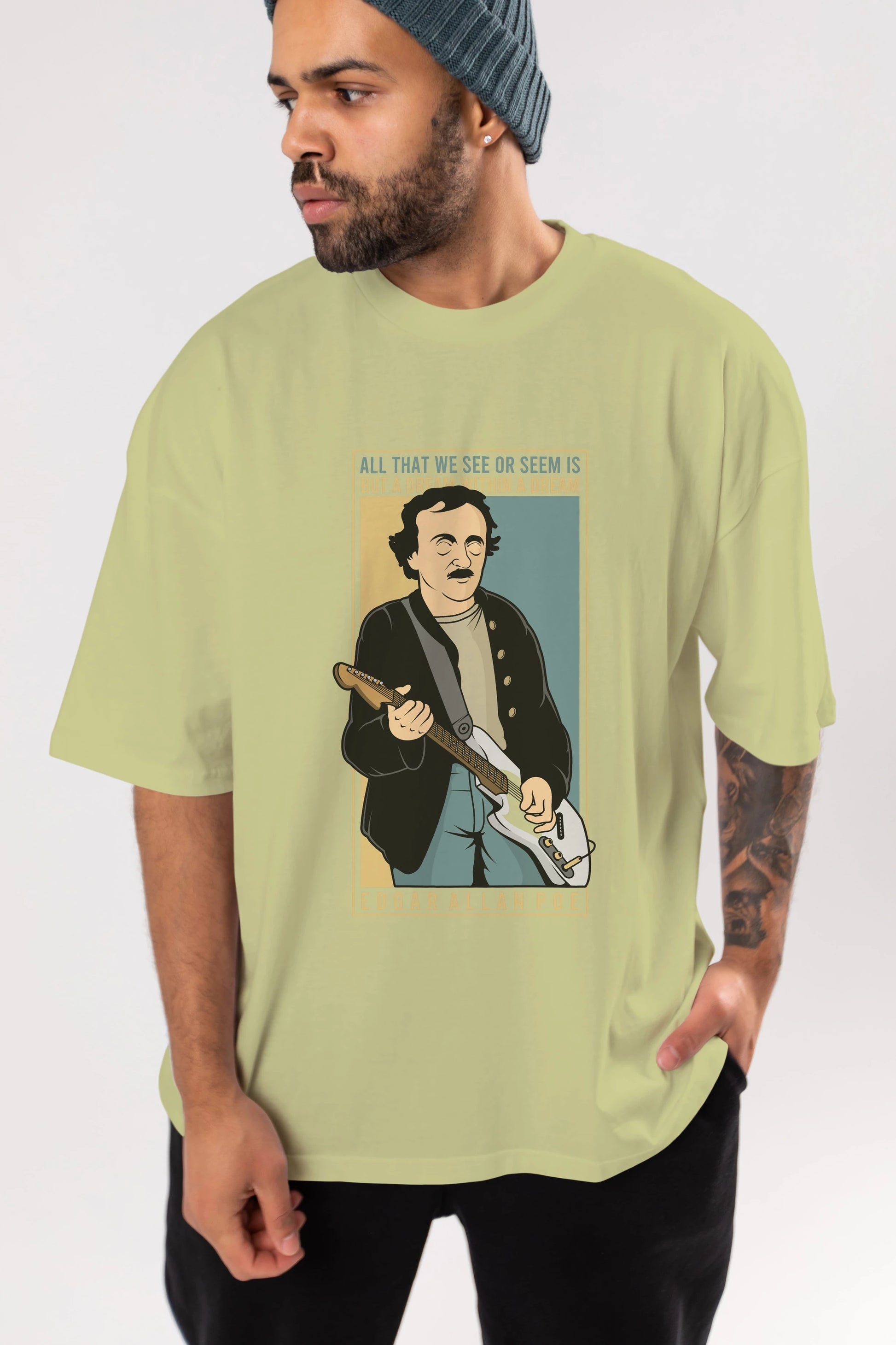 Edgar Alan Cobain Ön Baskılı Oversize t-shirt Erkek Kadın Unisex %100 Pamuk tişort