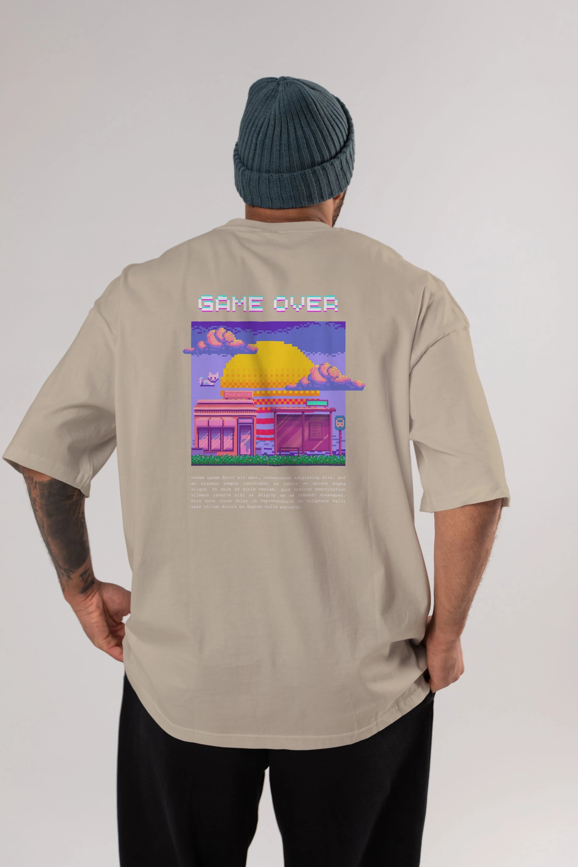 Game Over Yazılı Arka Baskılı Oversize t-shirt Erkek Kadın Unisex