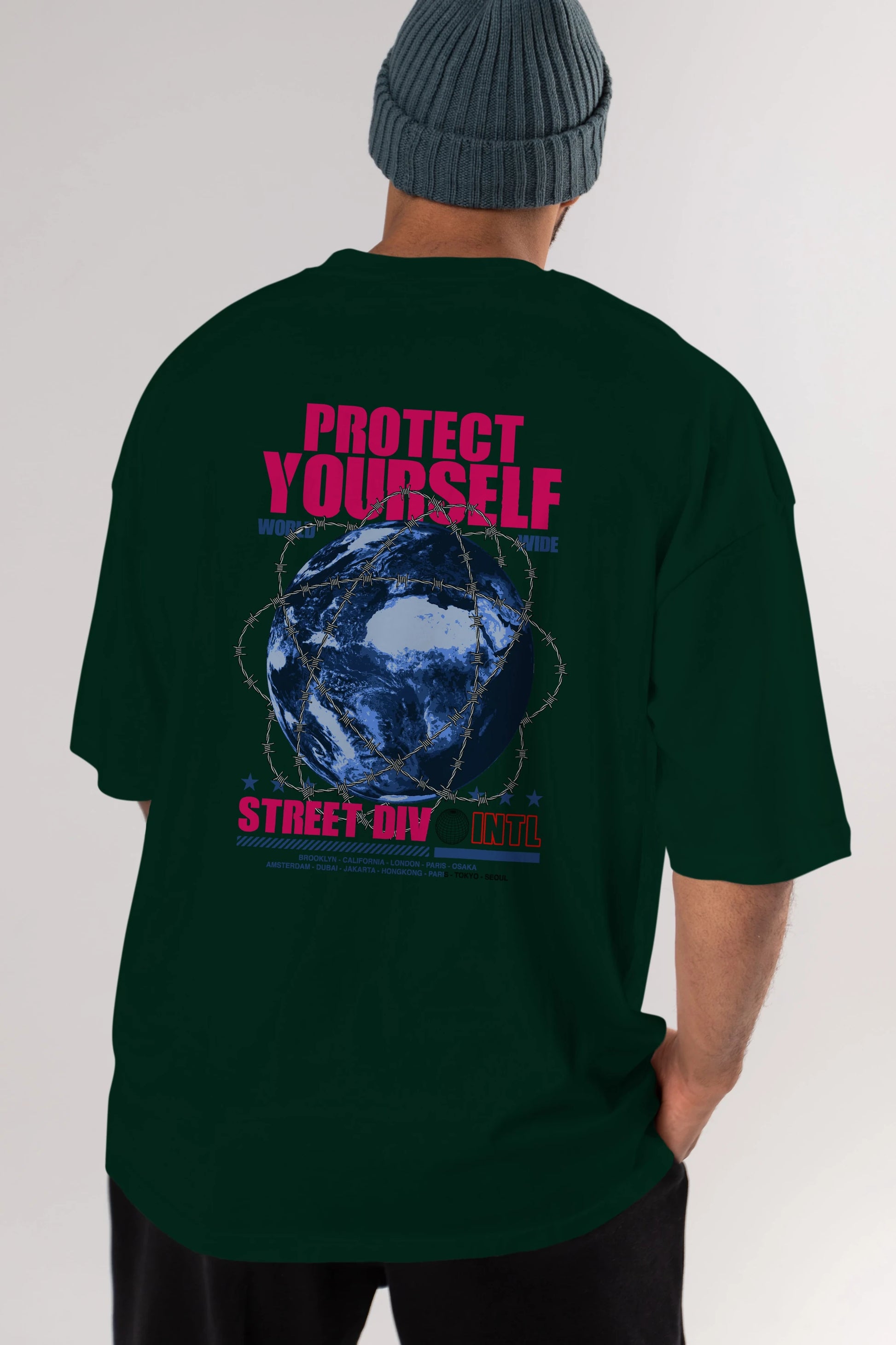 Protect Yourself Arka Baskılı Oversize t-shirt Erkek Kadın Unisex