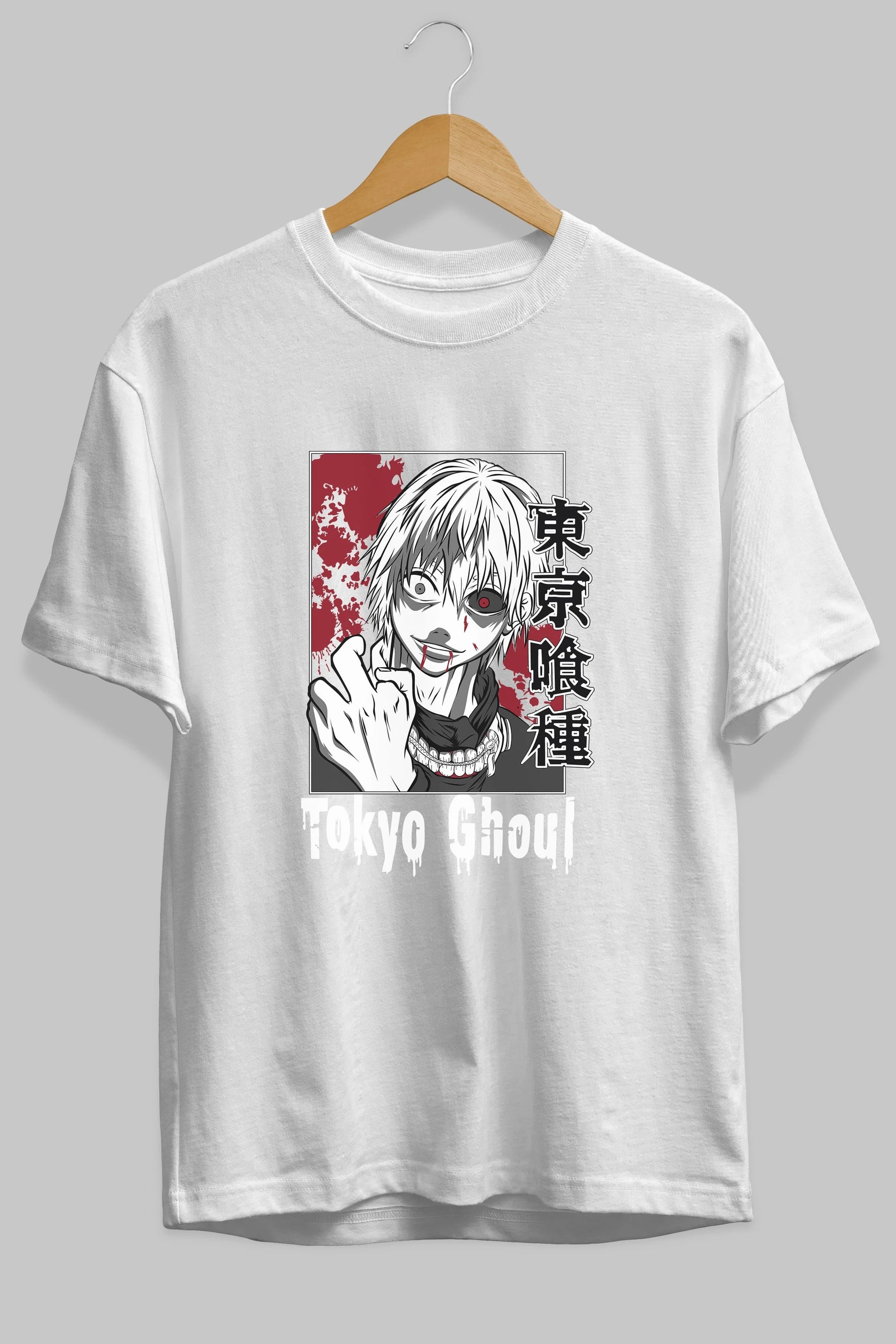 Kaneki Ken TOKYO GHOUL Anime Ön Baskılı Oversize t-shirt %100 pamuk Erkek Kadın Unisex