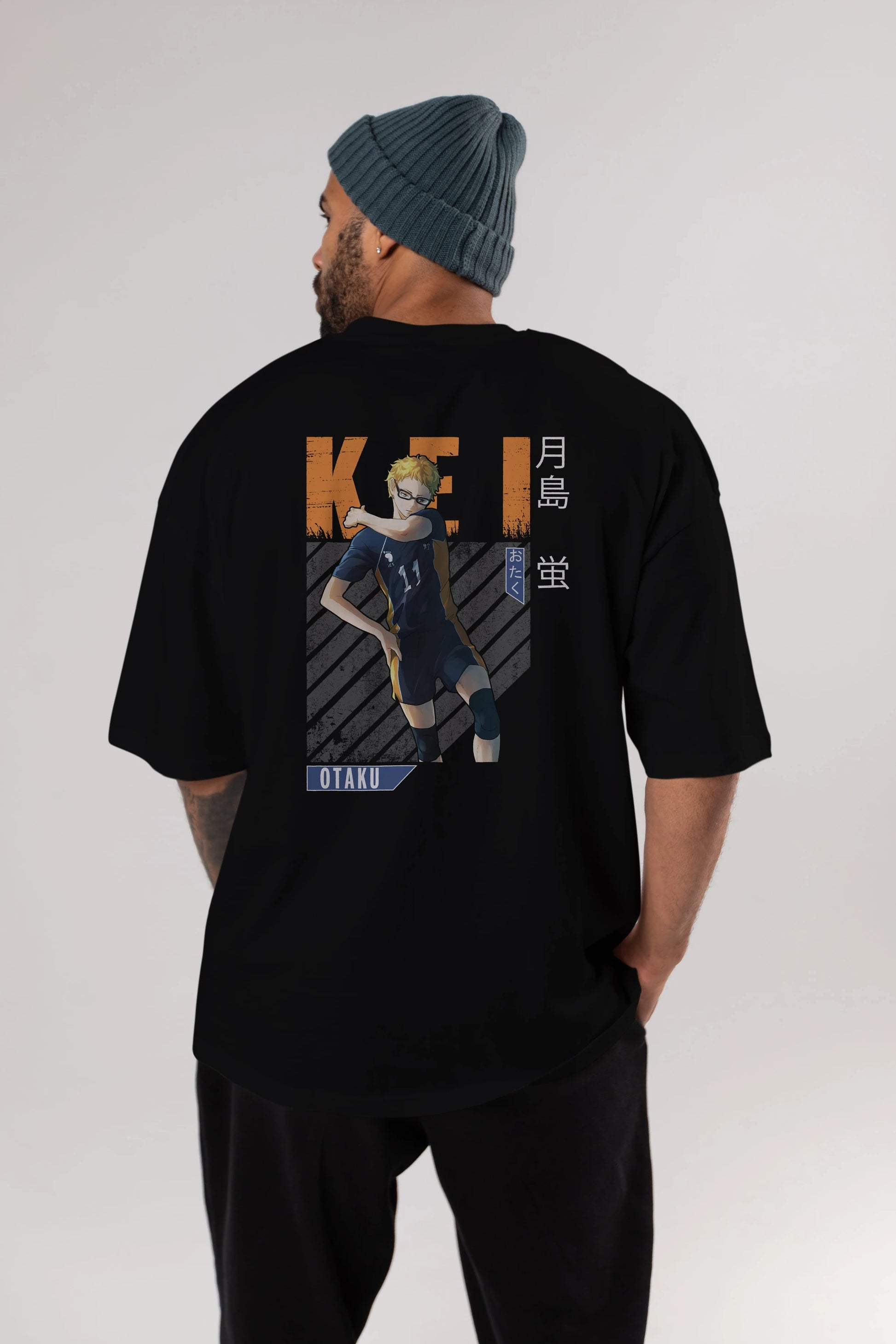 Kei Tsukishima 2 Anime Arka Baskılı Oversize t-shirt Erkek Kadın Unisex