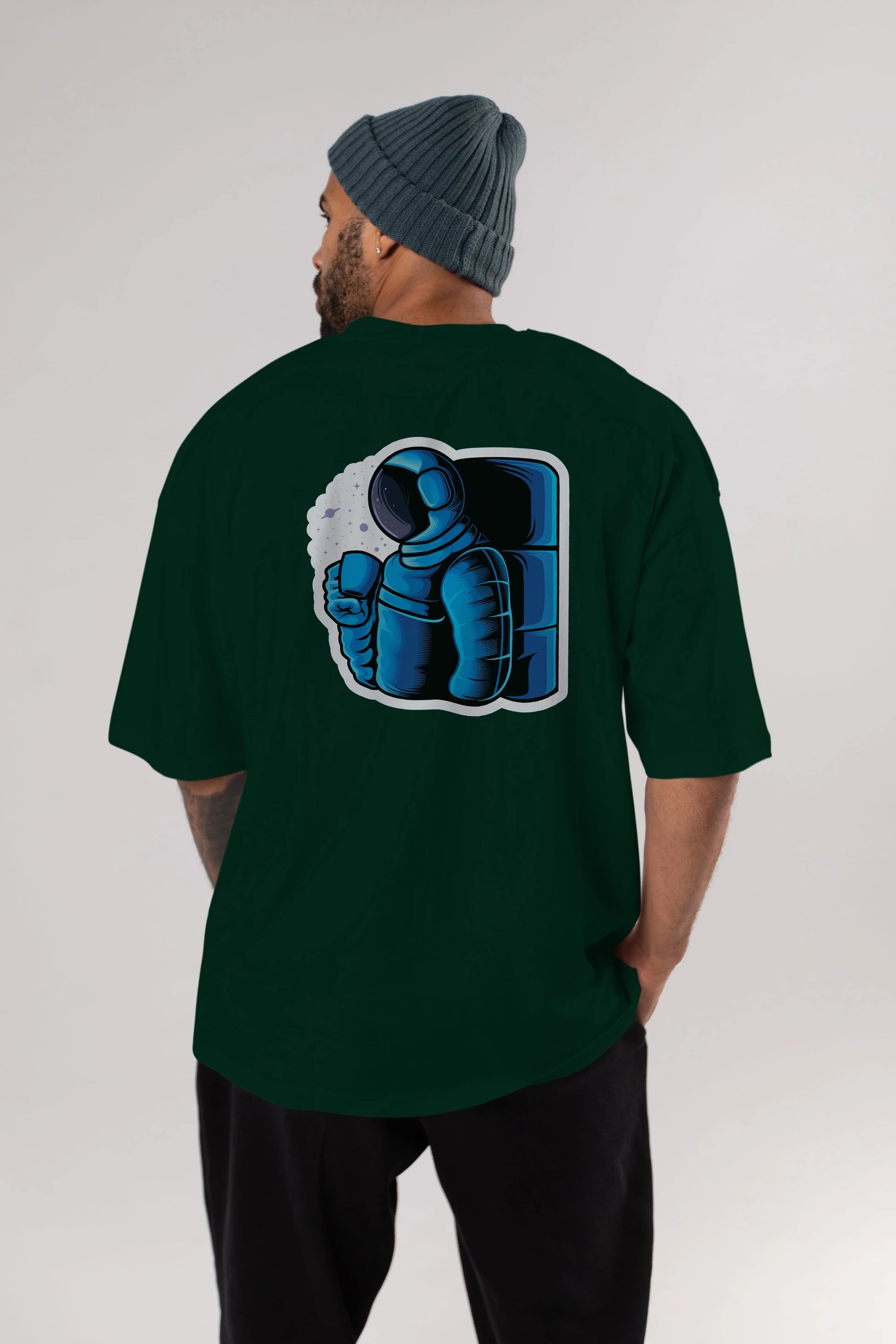Drinking coffee in space sticker Arka Baskılı Oversize t-shirt Erkek Kadın Unisex