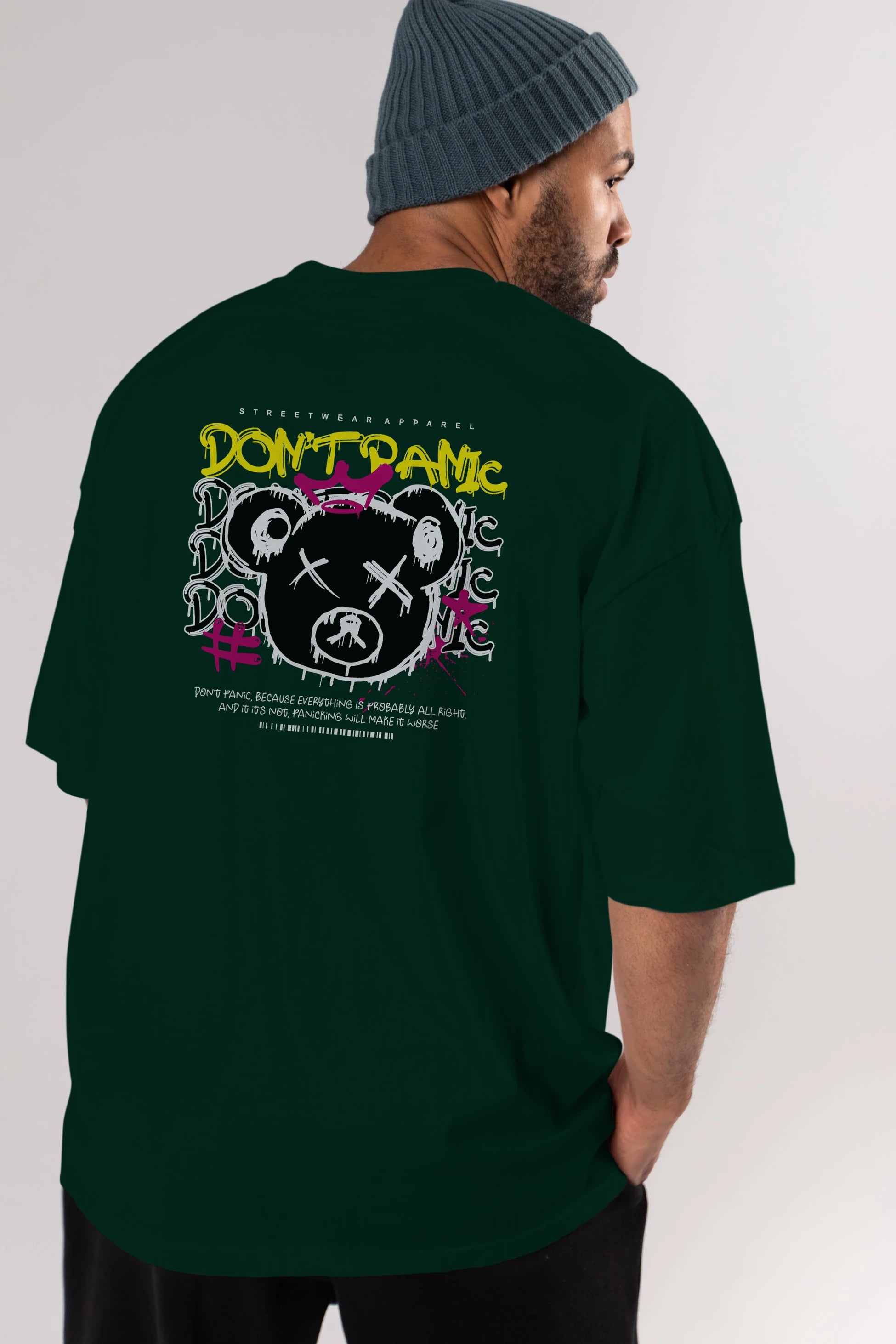 Teddy Bear Dont Panic Arka Baskılı Oversize t-shirt Erkek Kadın Unisex