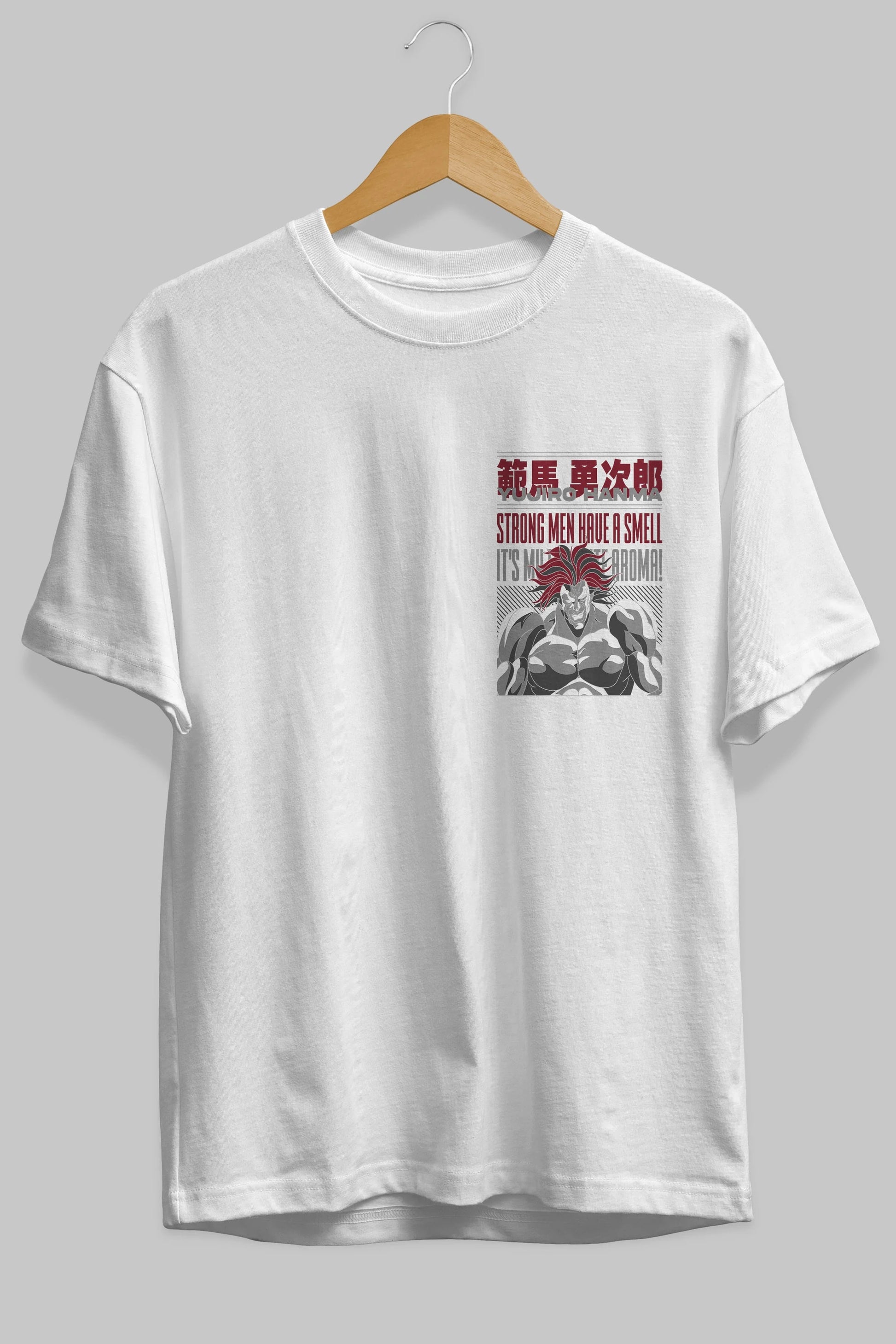 YUJIRO HANMA Ön Sol Baskılı Oversize t-shirt Erkek Kadın Unisex %100 Pamuk Bisiklet Yaka tişort