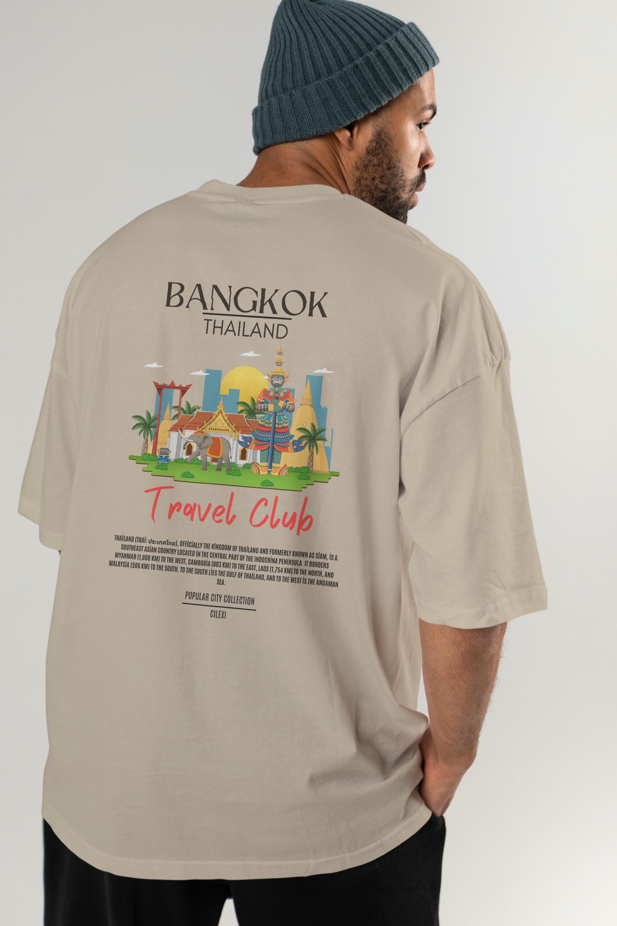 Bangkok Tailand Arka Baskılı Oversize t-shirt Erkek Kadın Pamuk Bisiklet Yaka tişort