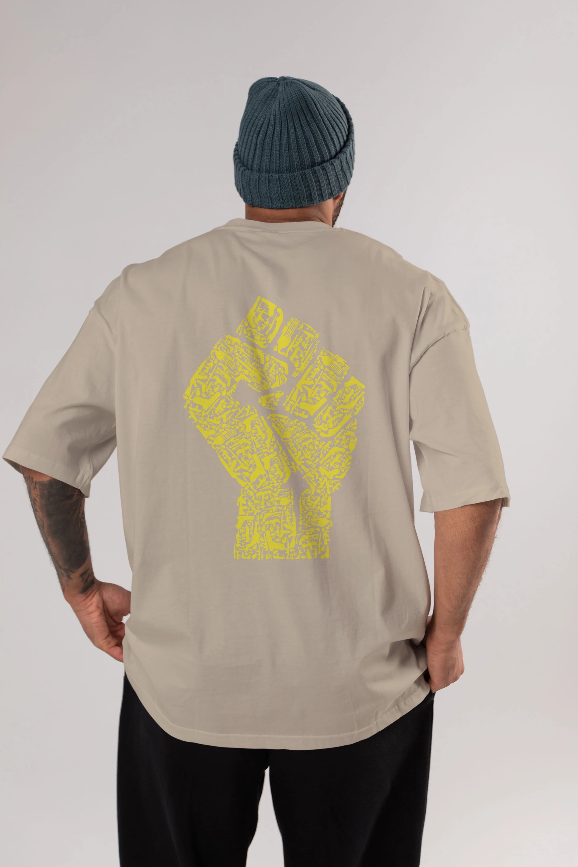 Hand Of Revolution Arka Baskılı Oversize t-shirt %100 pamuk Erkek Kadın Unisex