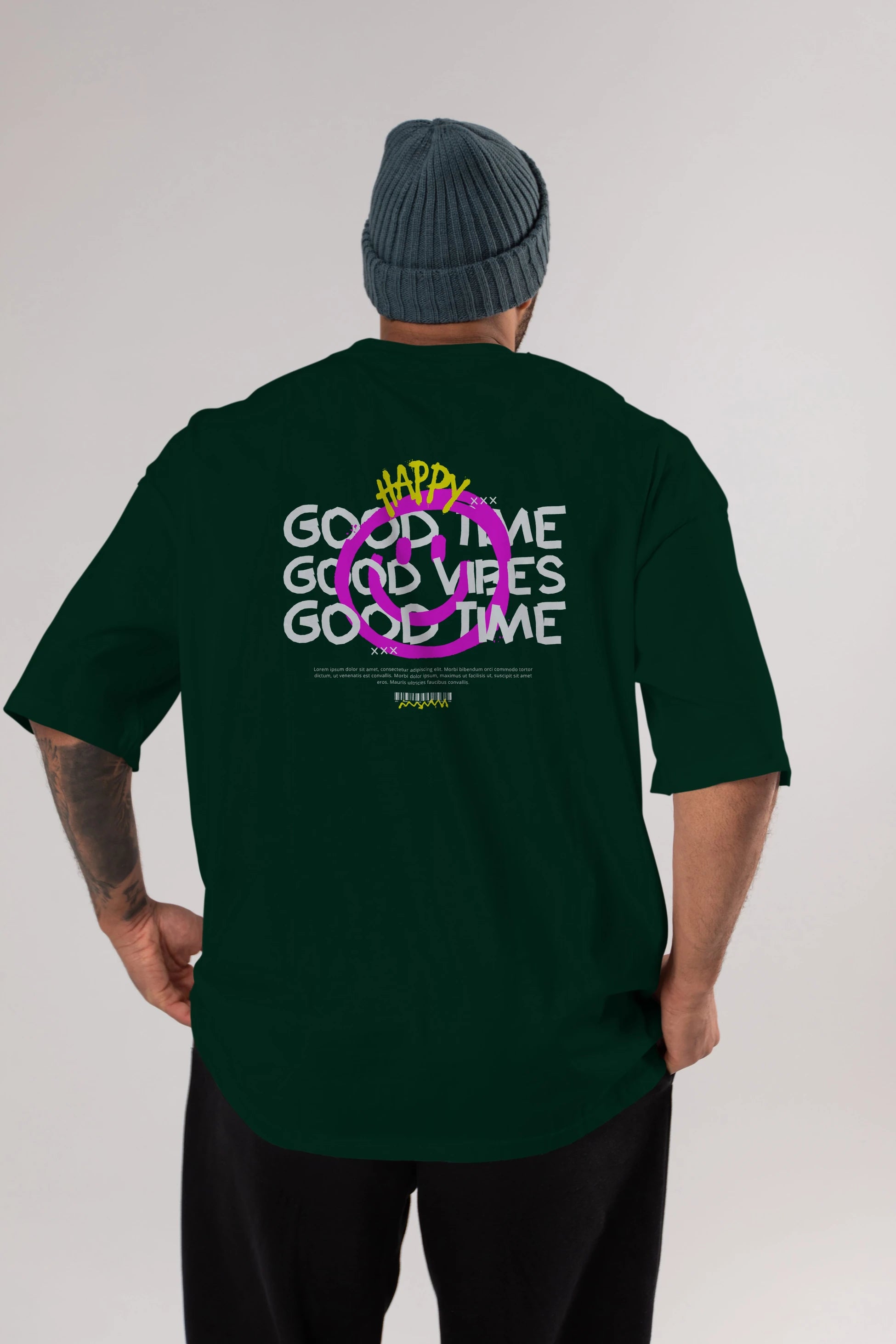 Happy Good Time Yazılı Arka Baskılı Oversize t-shirt Erkek Kadın Unisex