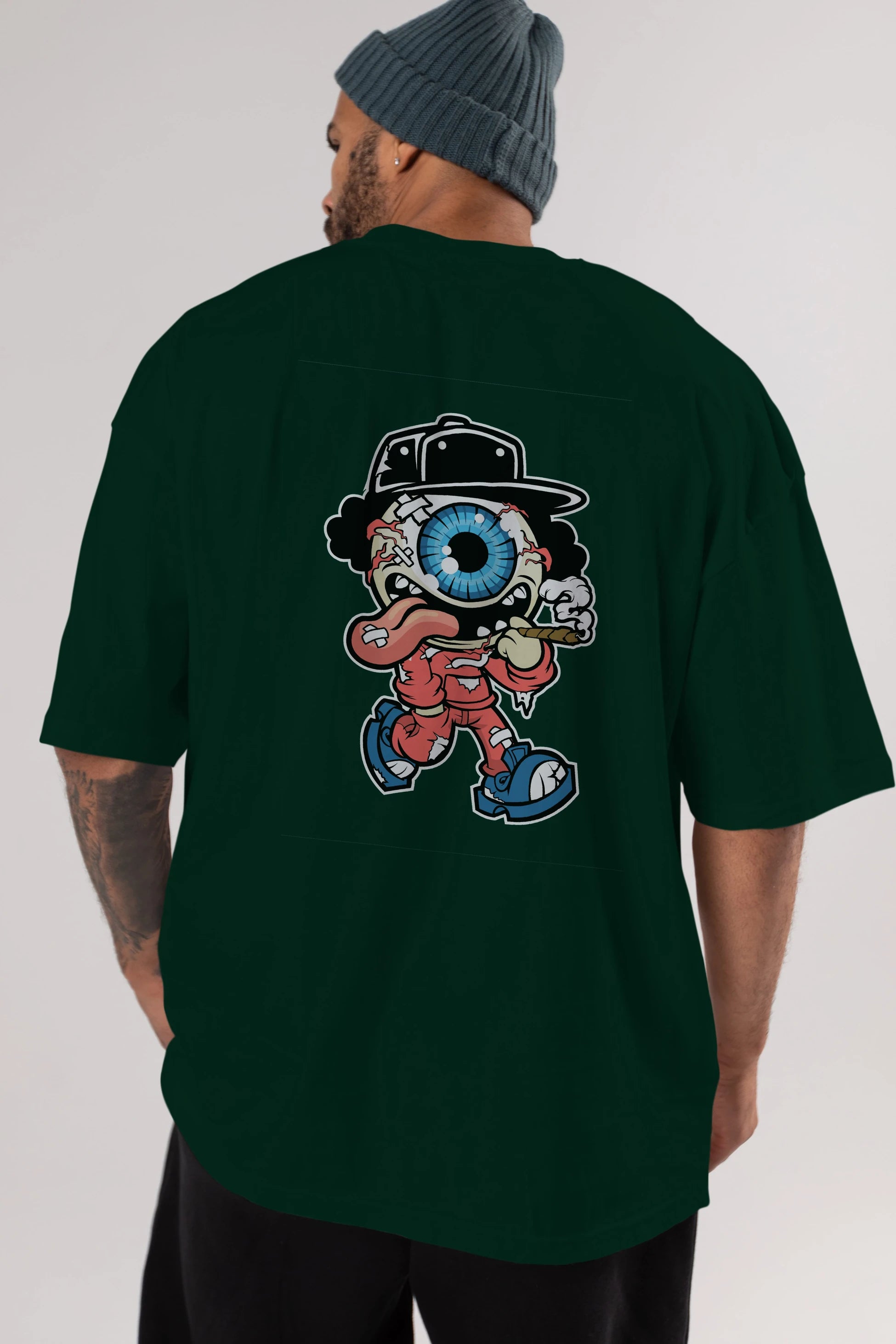 Eyeball Monster Arka Baskılı Oversize t-shirt Erkek Kadın Unisex %100 Pamuk tişort