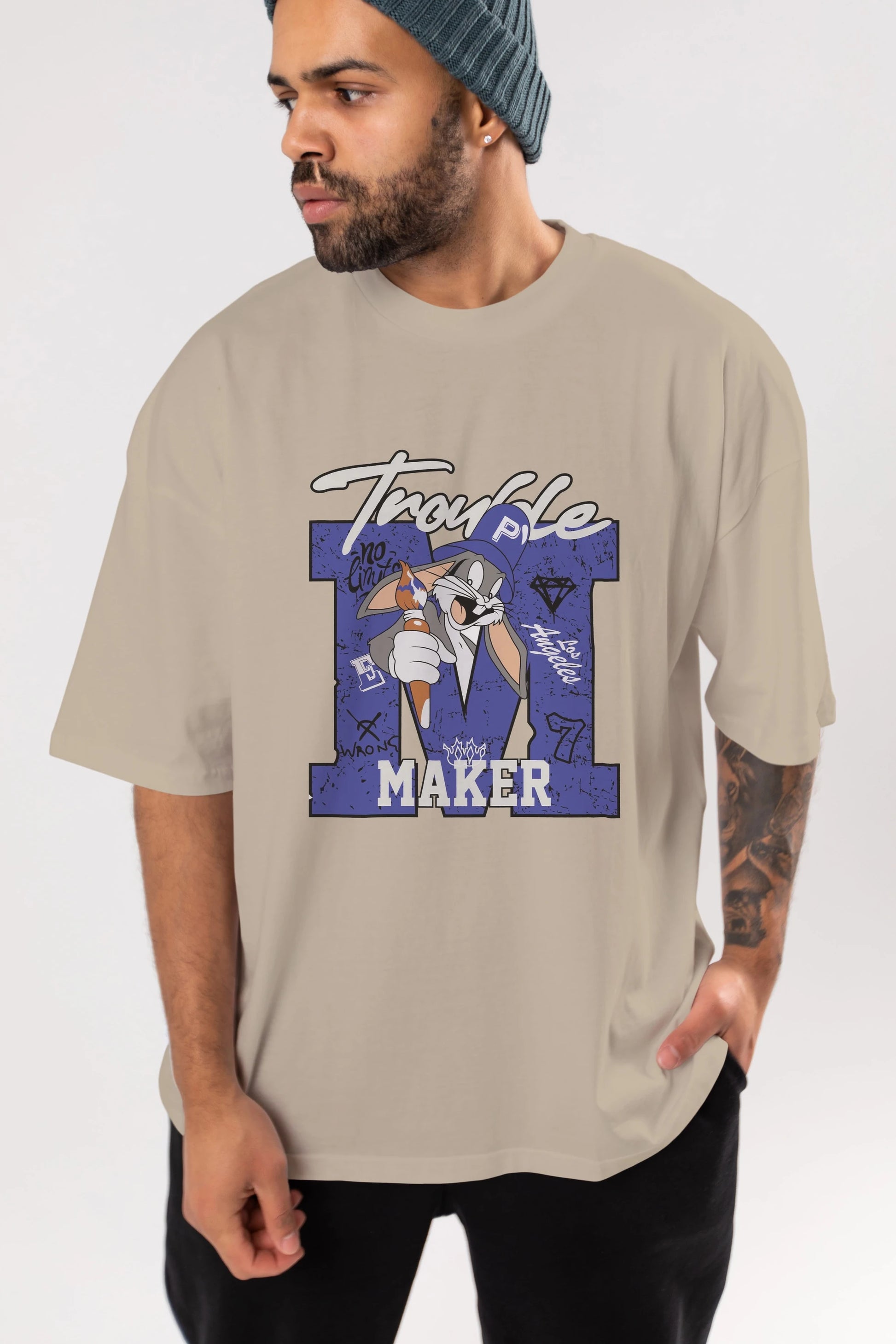 Bugs Bunny Ön Baskılı Oversize t-shirt Erkek Kadın Unisex %100 Pamuk Bisiklet Yaka tişort