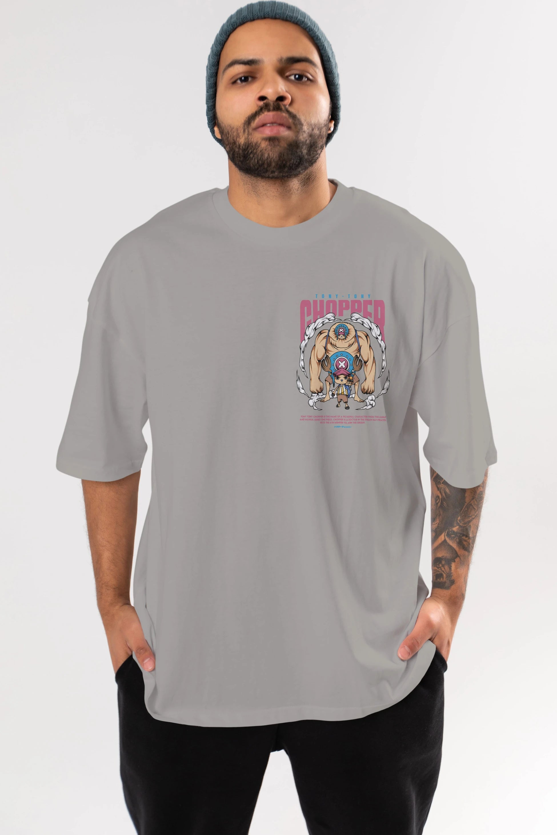 Tony Tony Chopper Ön Sol Baskılı Oversize t-shirt Erkek Kadın Unisex %100 Pamuk Bisiklet Yaka tişort