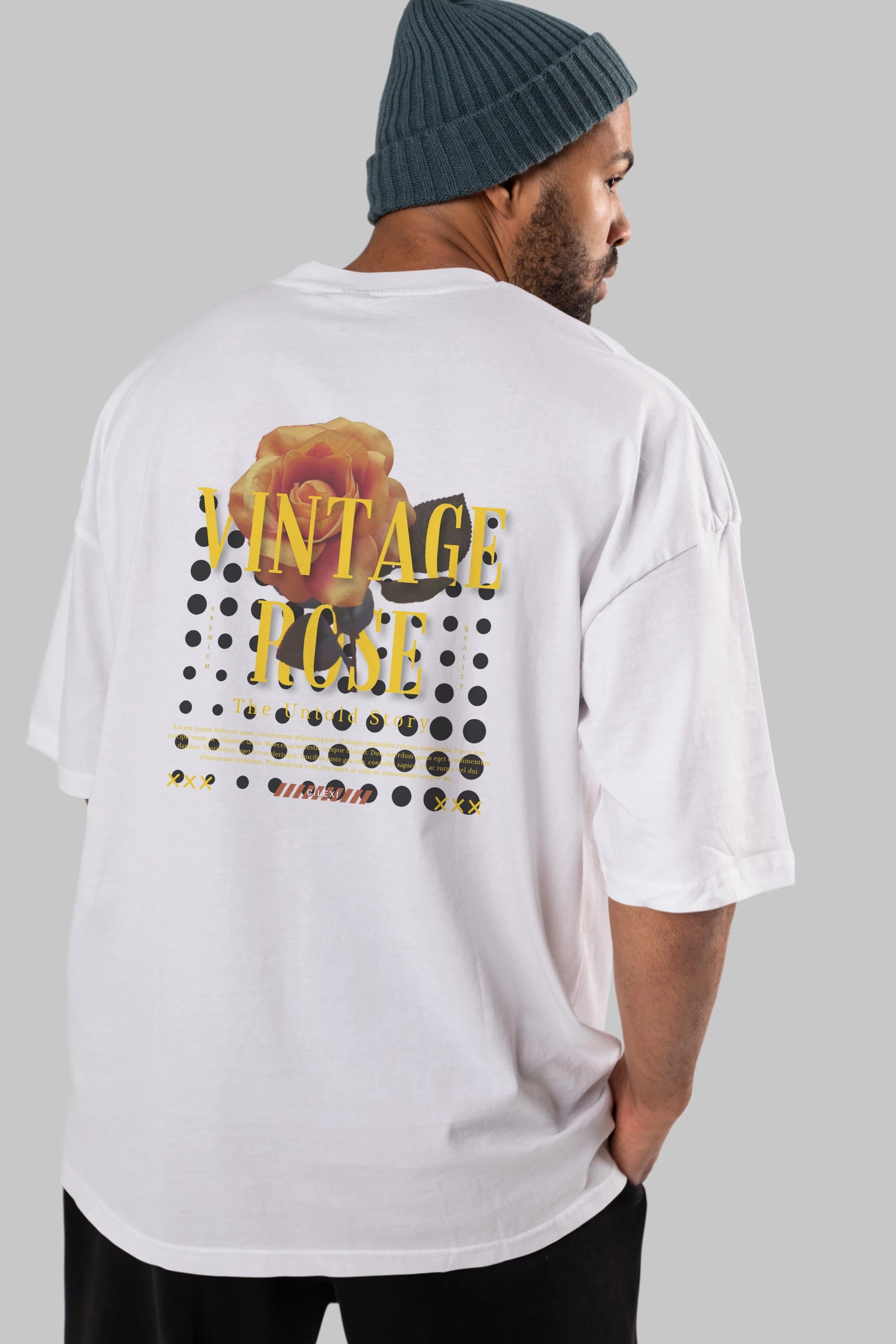 Vintage Rose Yazılı Arka Baskılı Oversize t-shirt Erkek Kadın Unisex