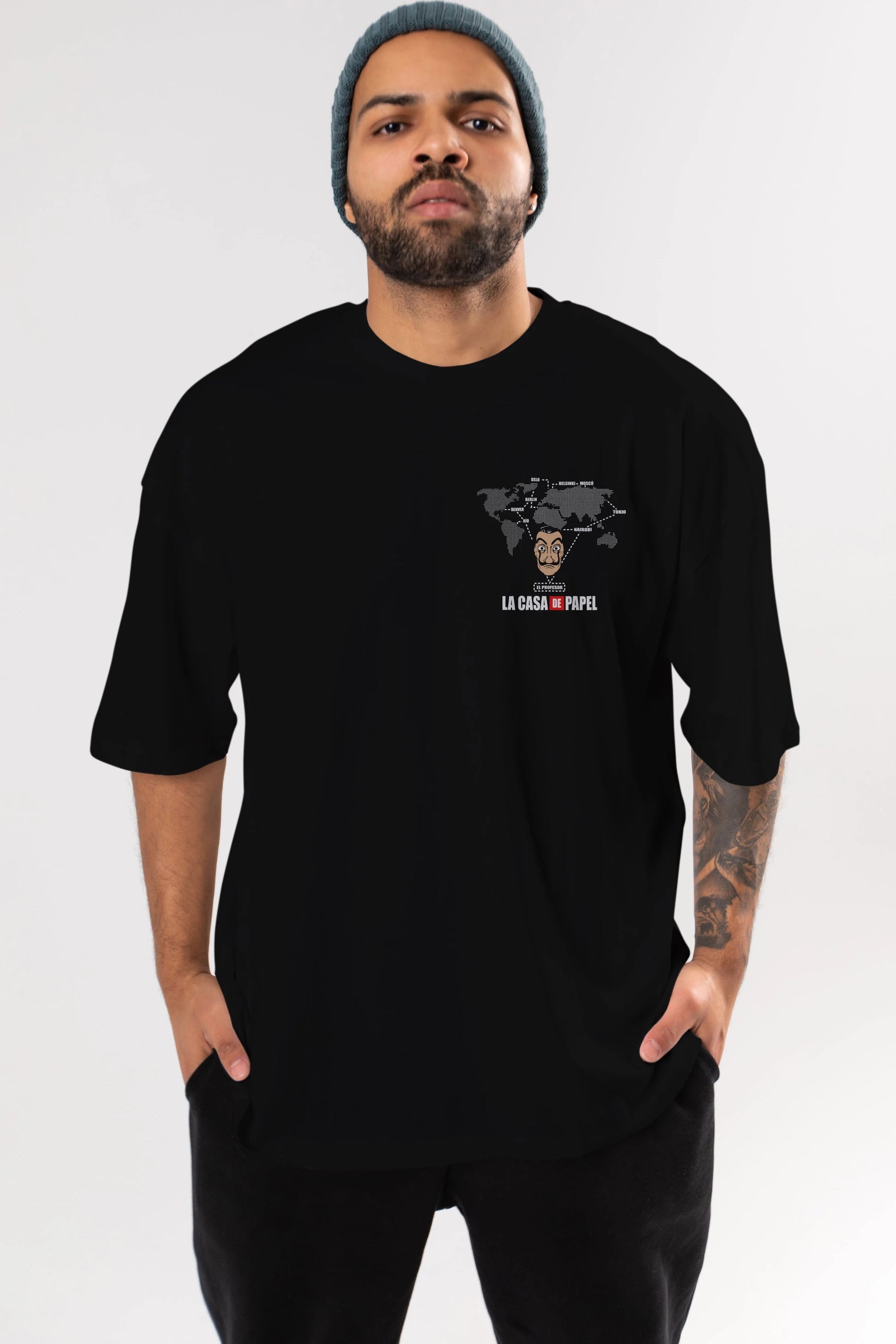 La Casa De Papel Ön Sol Baskılı Oversize t-shirt Erkek Kadın Unisex %100 Pamuk Bisiklet Yaka tişort