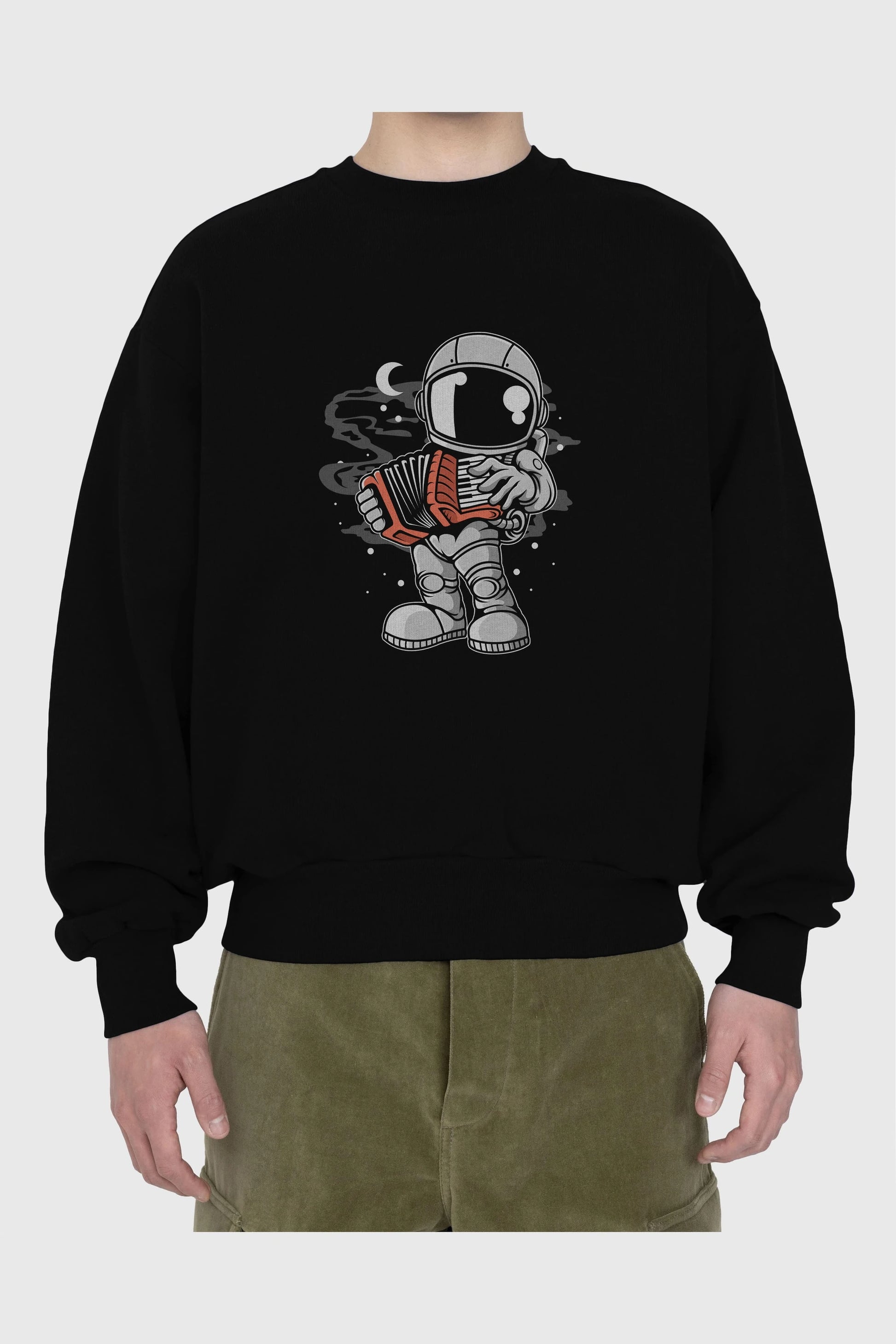 Astronaut Accordion Ön Baskılı Oversize Sweatshirt Erkek Kadın Unisex