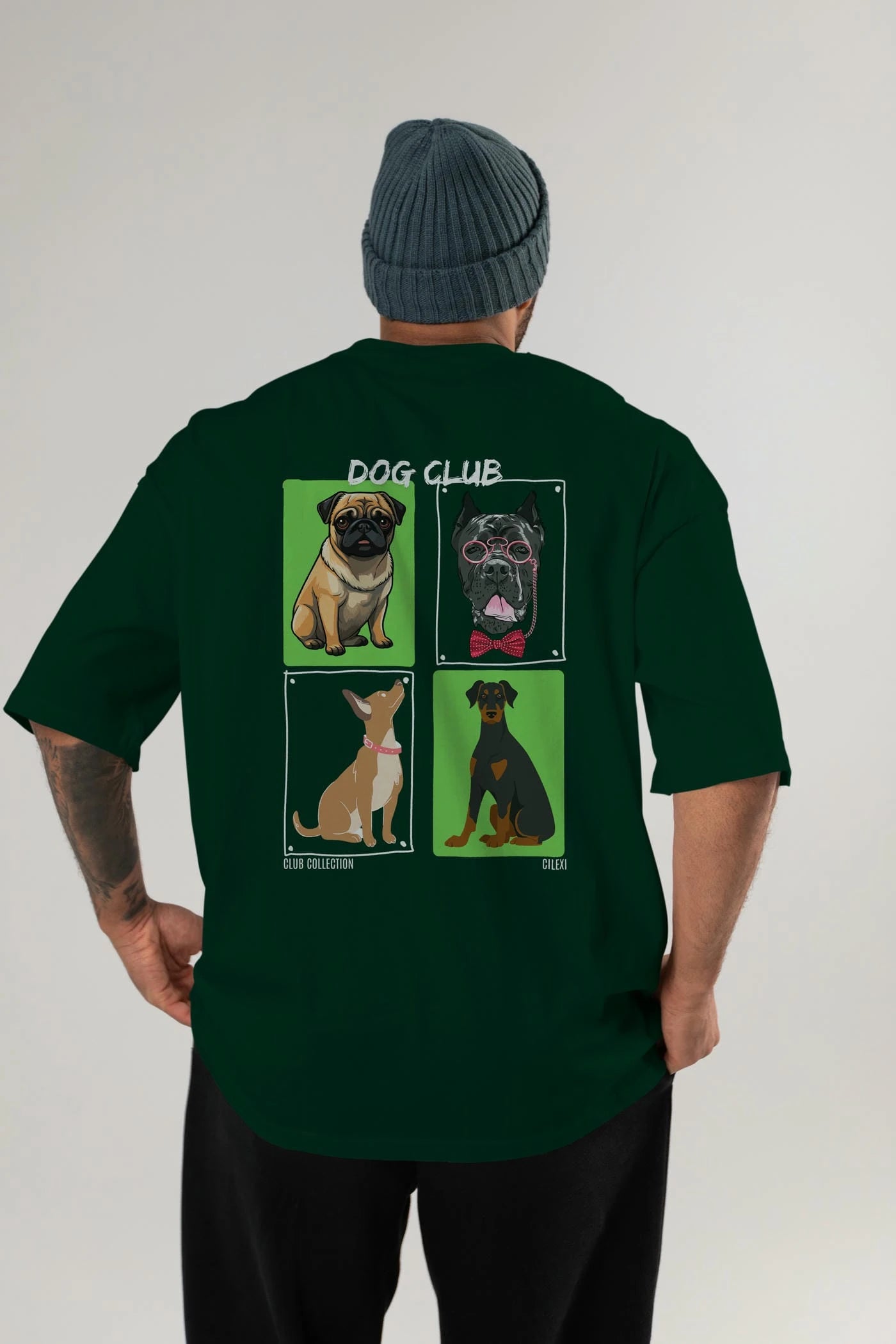 Dog Club Arka Baskılı Oversize t-shirt Erkek Kadın %100 Pamuk Bisiklet Yaka tişort