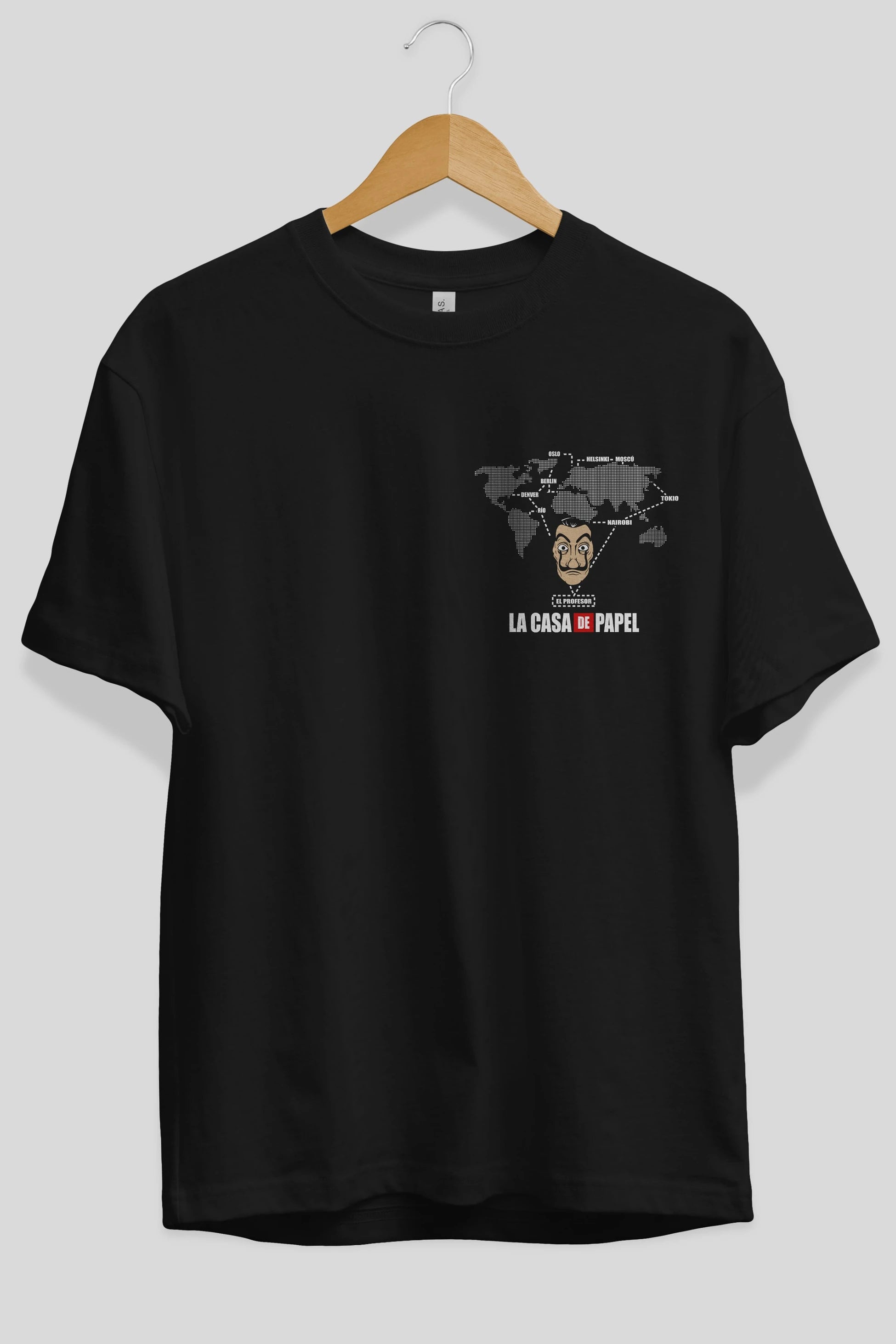 La Casa De Papel Ön Sol Baskılı Oversize t-shirt Erkek Kadın Unisex %100 Pamuk Bisiklet Yaka tişort