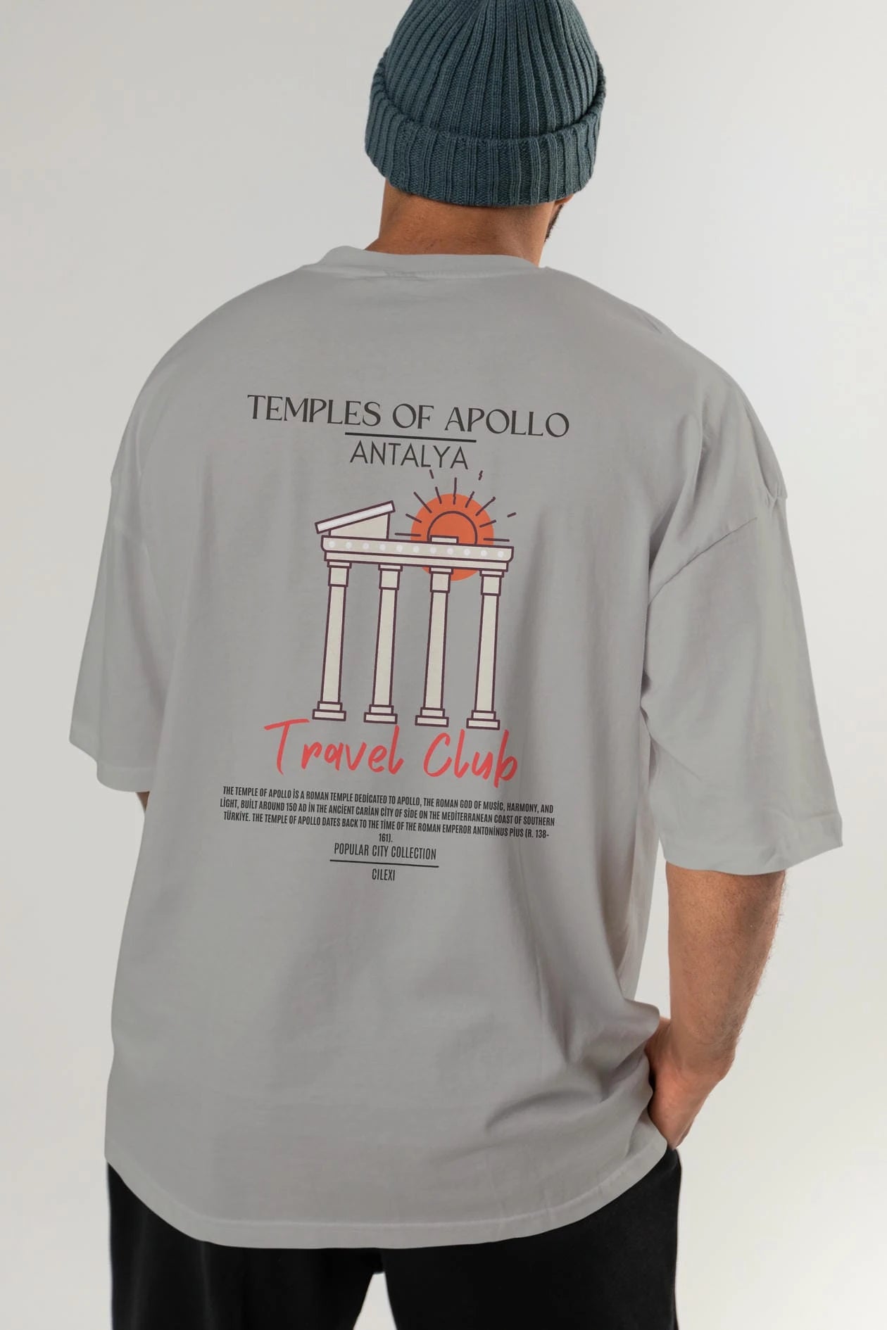 Temples Of Apollo Antalya Arka Baskılı Oversize t-shirt Erkek Kadın Pamuk Bisiklet Yaka tişort