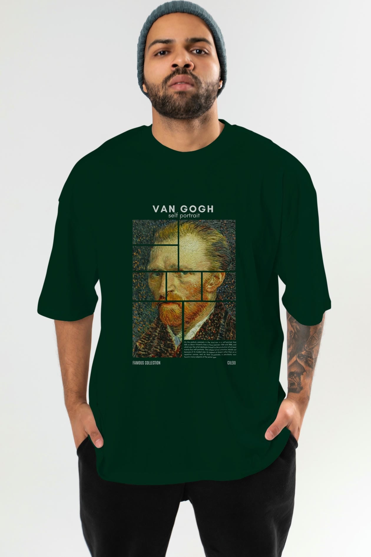 Van Gogh Self Portrait ön Baskılı Oversize t-shirt Erkek Kadın Bisiklet Yaka Pamuk tişort