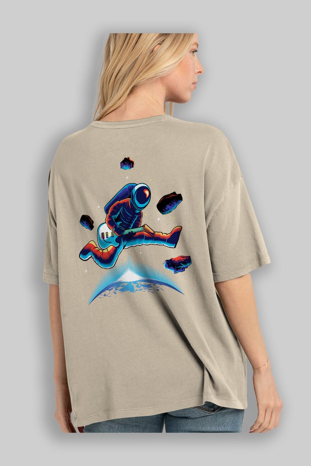 Astroguitar Arka Baskılı Oversize t-shirt Erkek Kadın Unisex