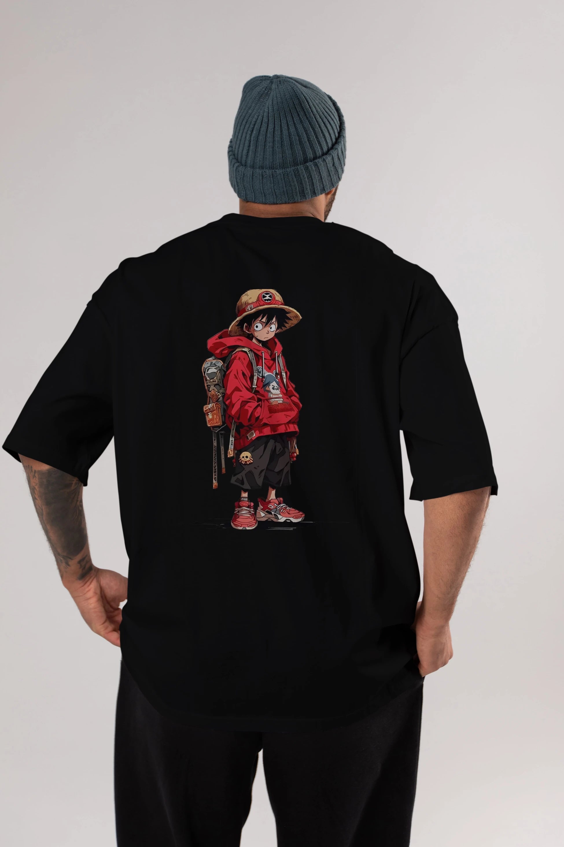 One Piece Arka Baskılı Oversize t-shirt Erkek Kadın Unisex %100 Pamuk Bisiklet Yaka tişort