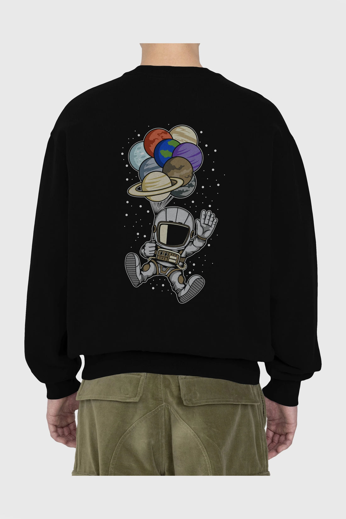 Astronaut Baloon Planets Arka Baskılı Oversize Sweatshirt Erkek Kadın Unisex