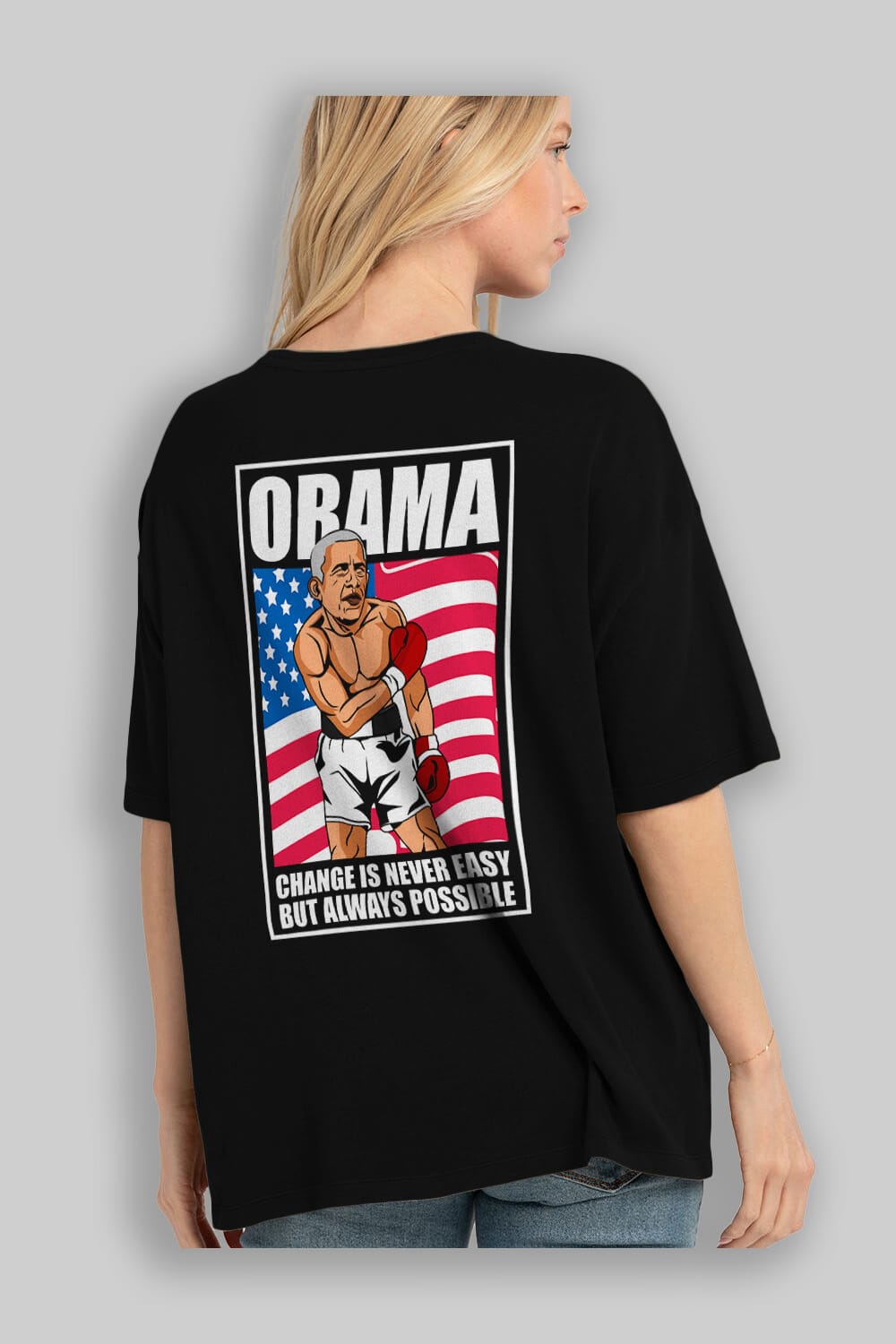 Obama Arka Baskılı Oversize t-shirt Erkek Kadın Unisex %100 Pamuk tişort