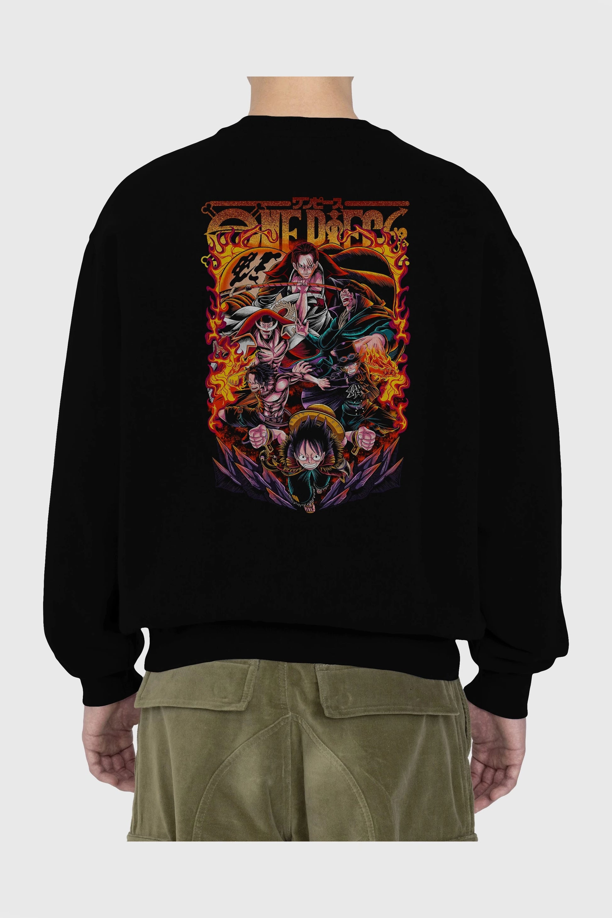 ONE PIECE (3) Anime Arka Baskılı Oversize Sweatshirt Erkek Kadın Unisex