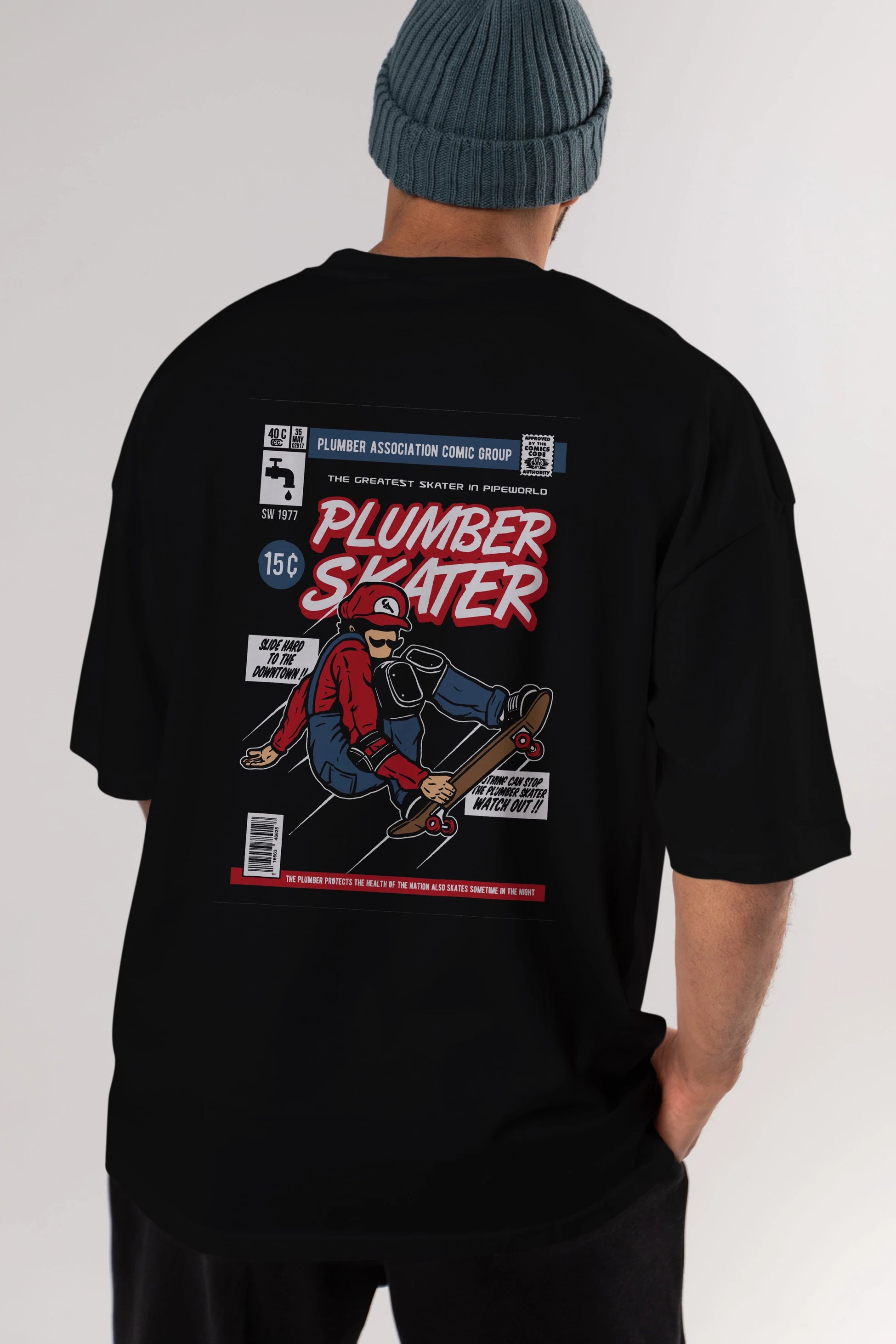 Plumber Skater Arka Baskılı Oversize t-shirt Erkek Kadın Unisex %100 Pamuk