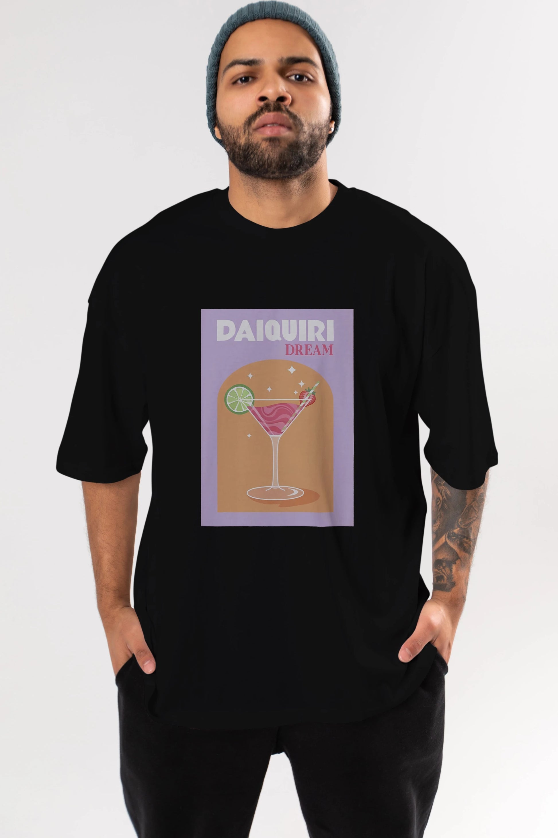 Daiquiri Dream Ön Baskılı Oversize t-shirt Erkek Kadın Unisex %100 Pamuk Bisiklet Yaka tişort