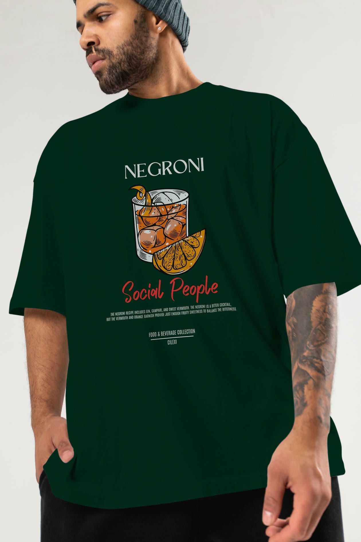Negroni Kokteyl Serisi ön Baskılı Oversize t-shirt Erkek Kadın %100 Pamuk Bisiklet Yaka tişort