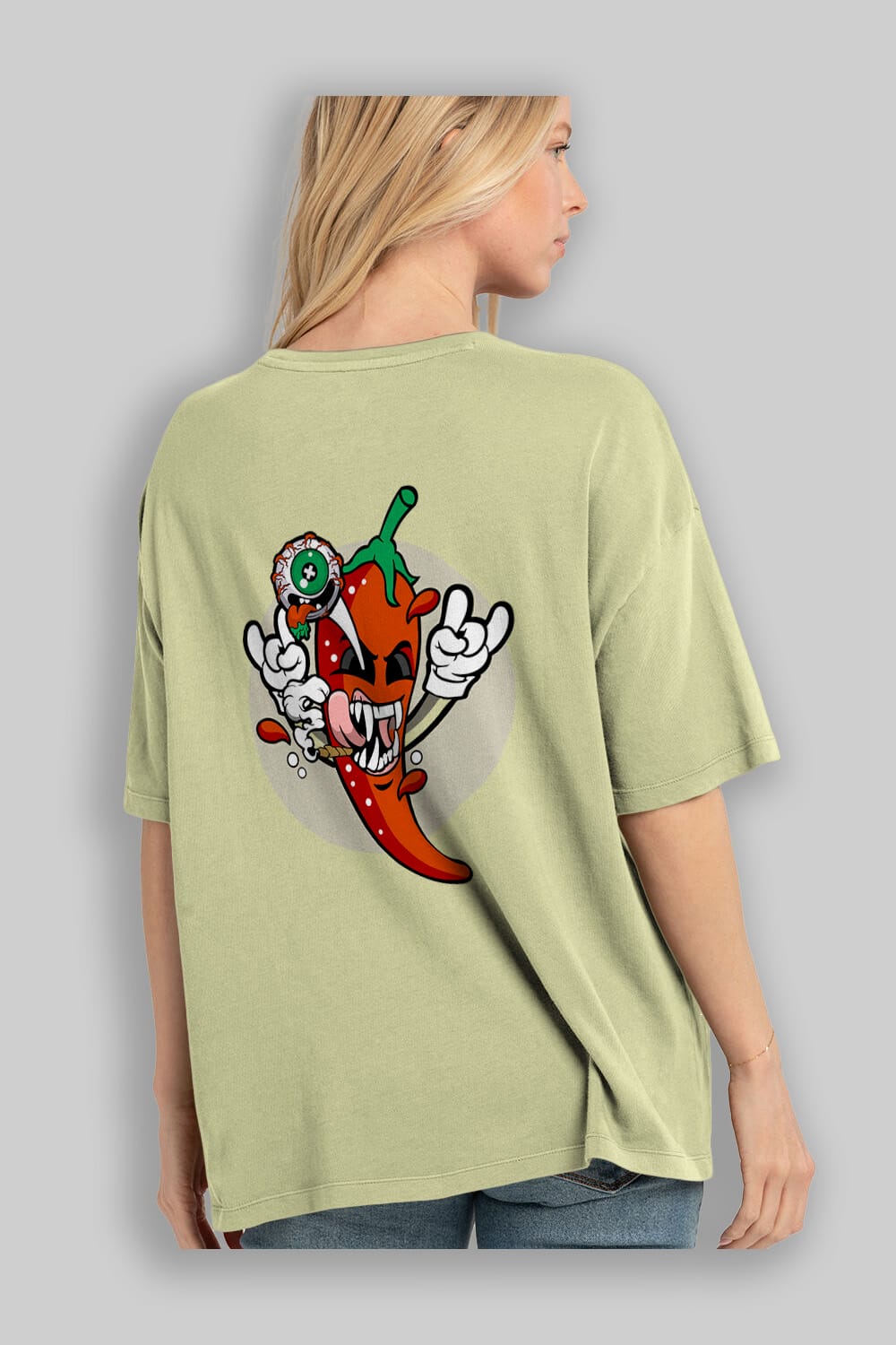 Chili Monster Arka Baskılı Oversize t-shirt Erkek Kadın Unisex %100 Pamuk tişort