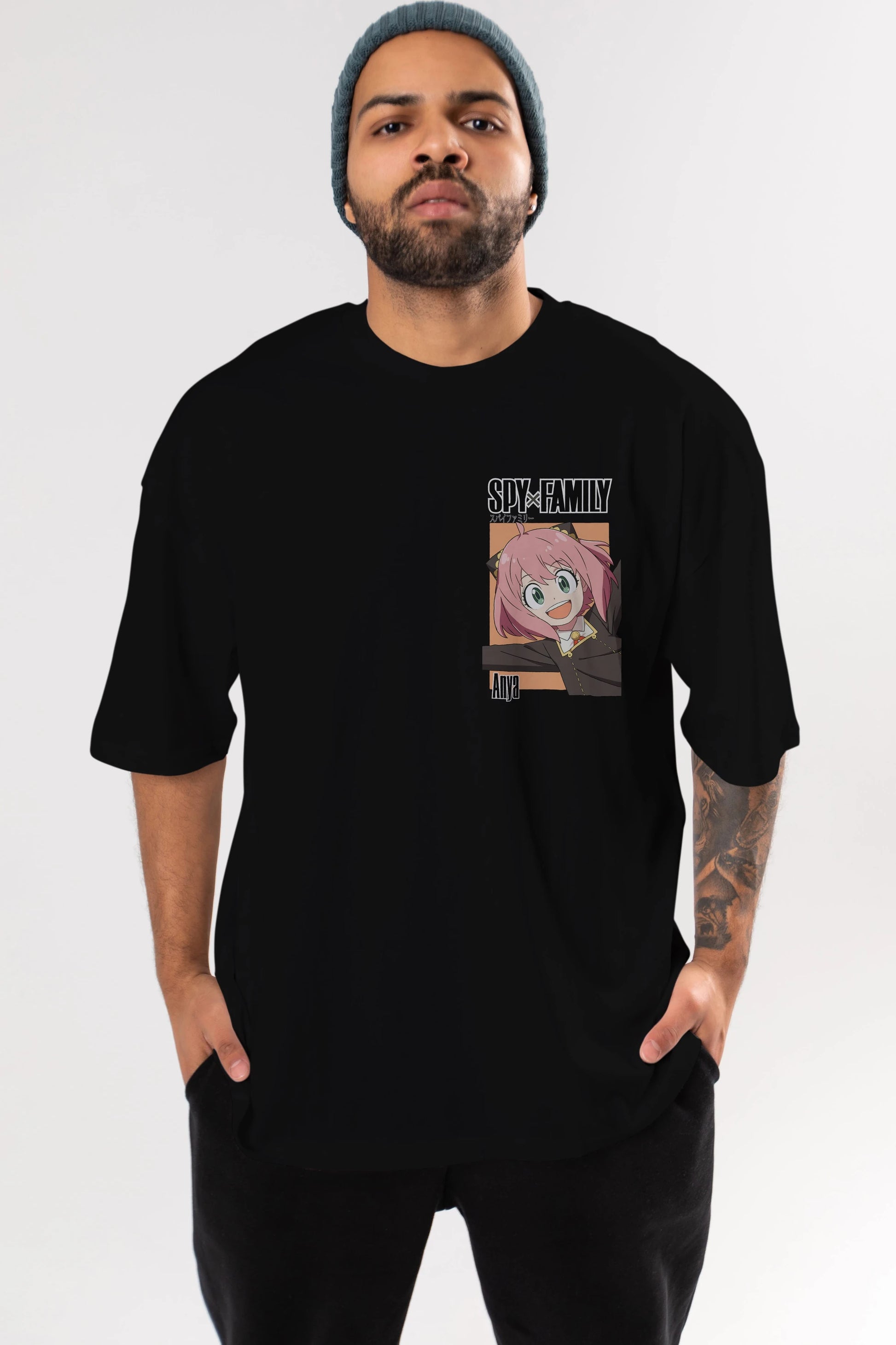 SPY X FAMILY Anya Ön Sol Baskılı Oversize t-shirt Erkek Kadın Unisex %100 Pamuk Bisiklet Yaka tişort