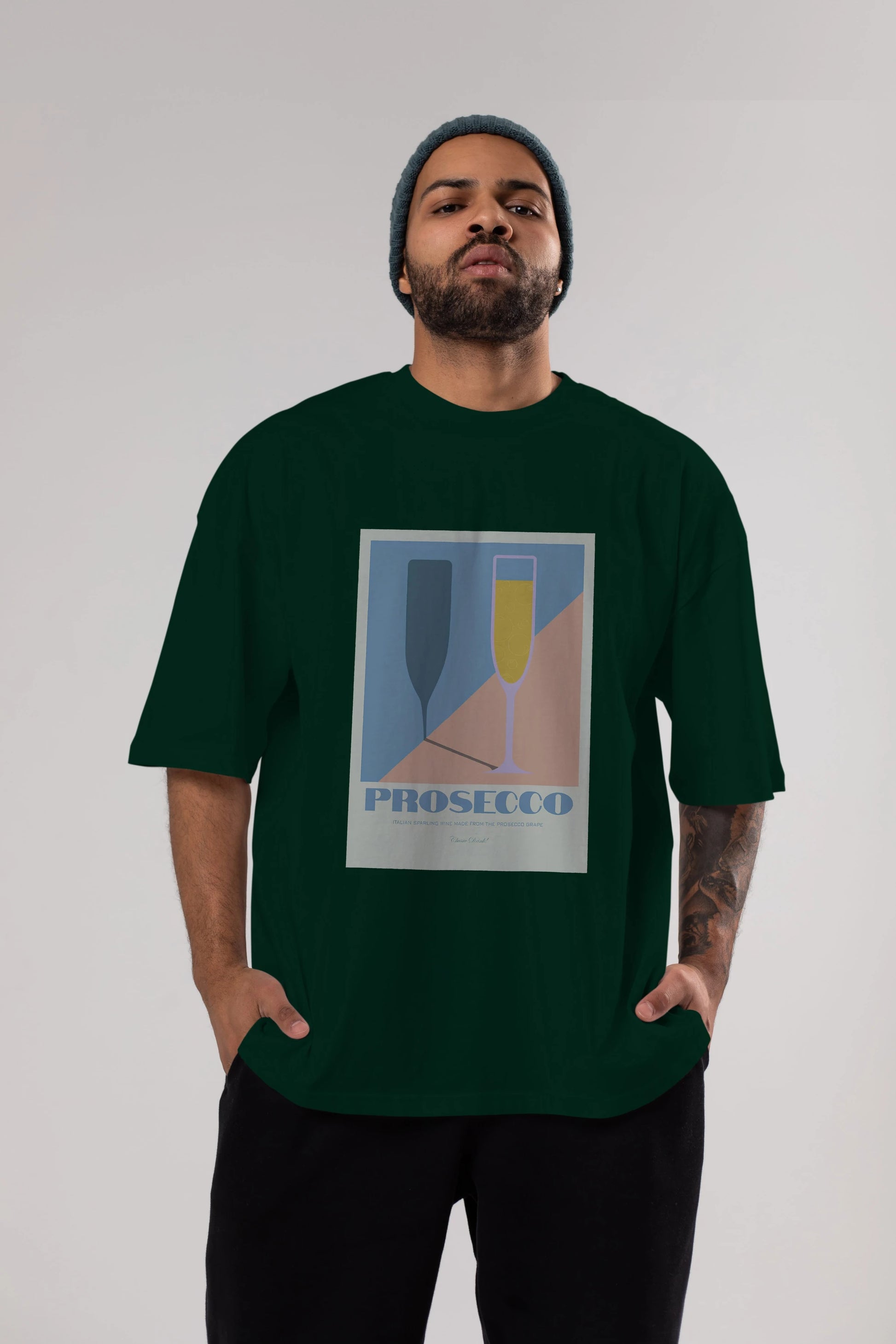 Prosecco Ön Baskılı Oversize t-shirt Erkek Kadın Unisex %100 Pamuk Bisiklet Yaka tişort