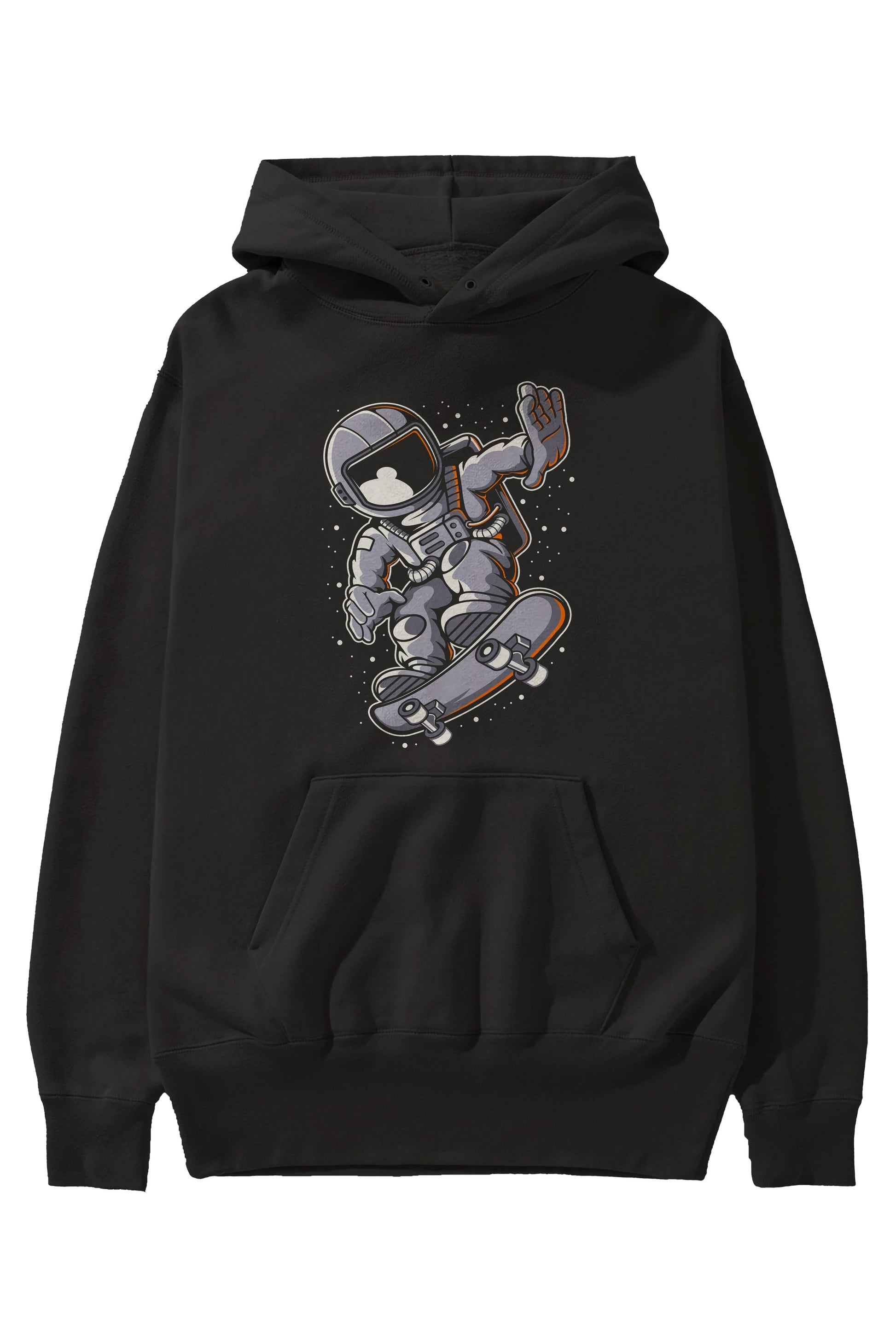 Astronaut Skateboard Ön Baskılı Hoodie Oversize Kapüşonlu Sweatshirt Erkek Kadın Unisex