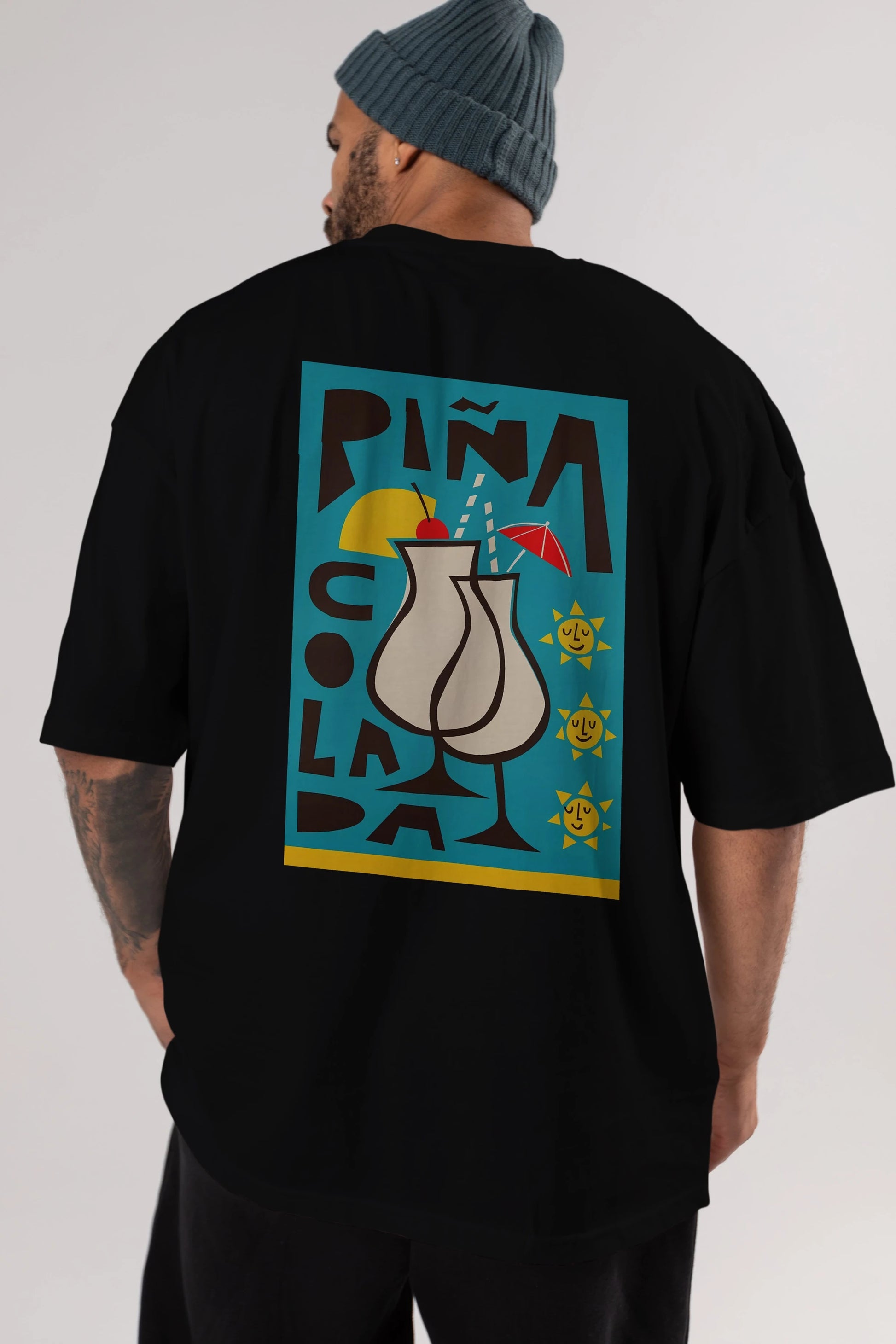Pina Colada 4 Arka Baskılı Oversize t-shirt Erkek Kadın Unisex %100 Pamuk Bisiklet Yaka tişort