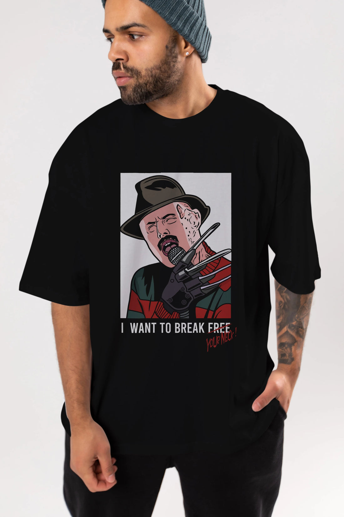 Freddy Merkrueger Ön Baskılı Oversize t-shirt Erkek Kadın Unisex %100 Pamuk tişort