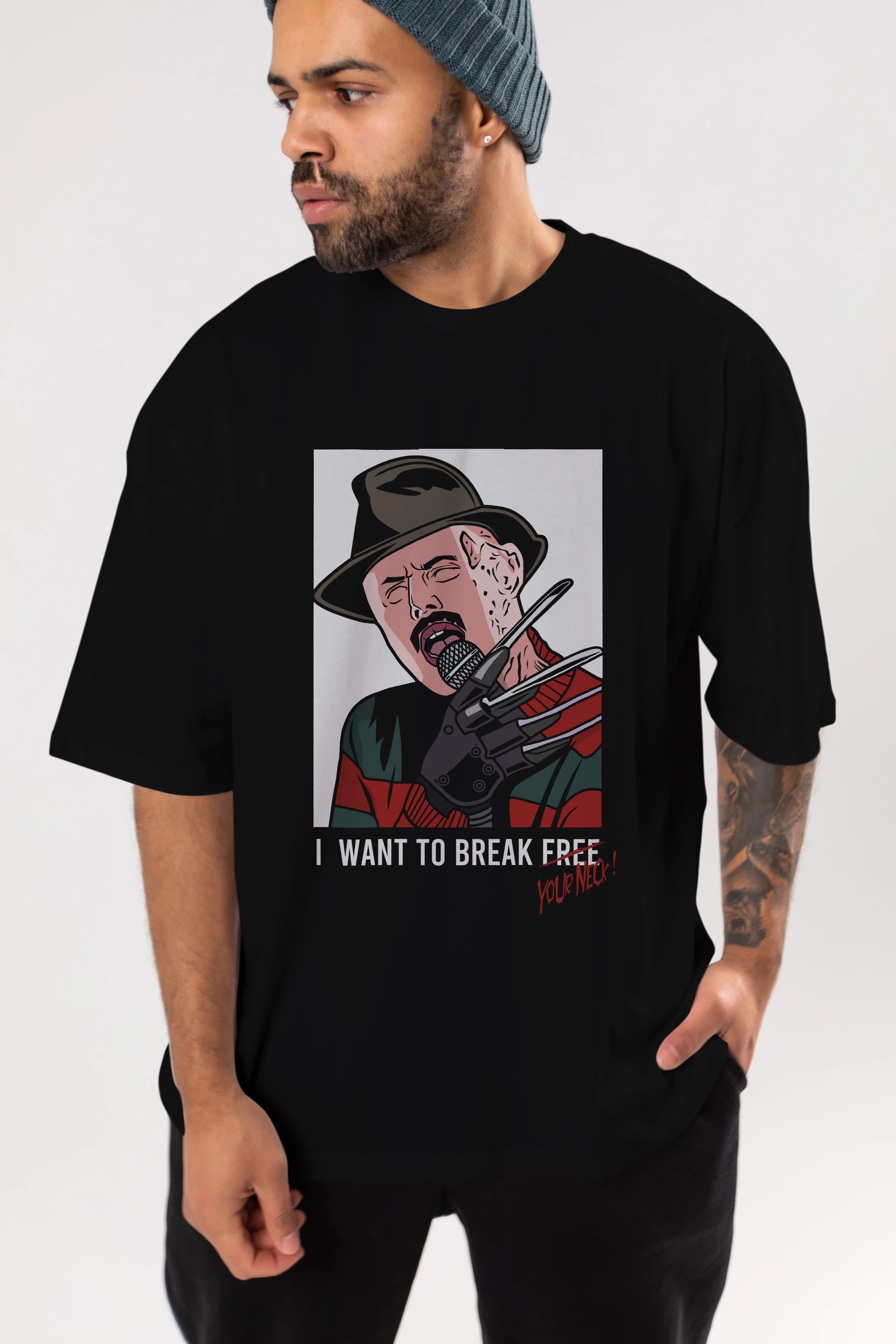 Freddy Merkrueger Ön Baskılı Oversize t-shirt Erkek Kadın Unisex %100 Pamuk tişort