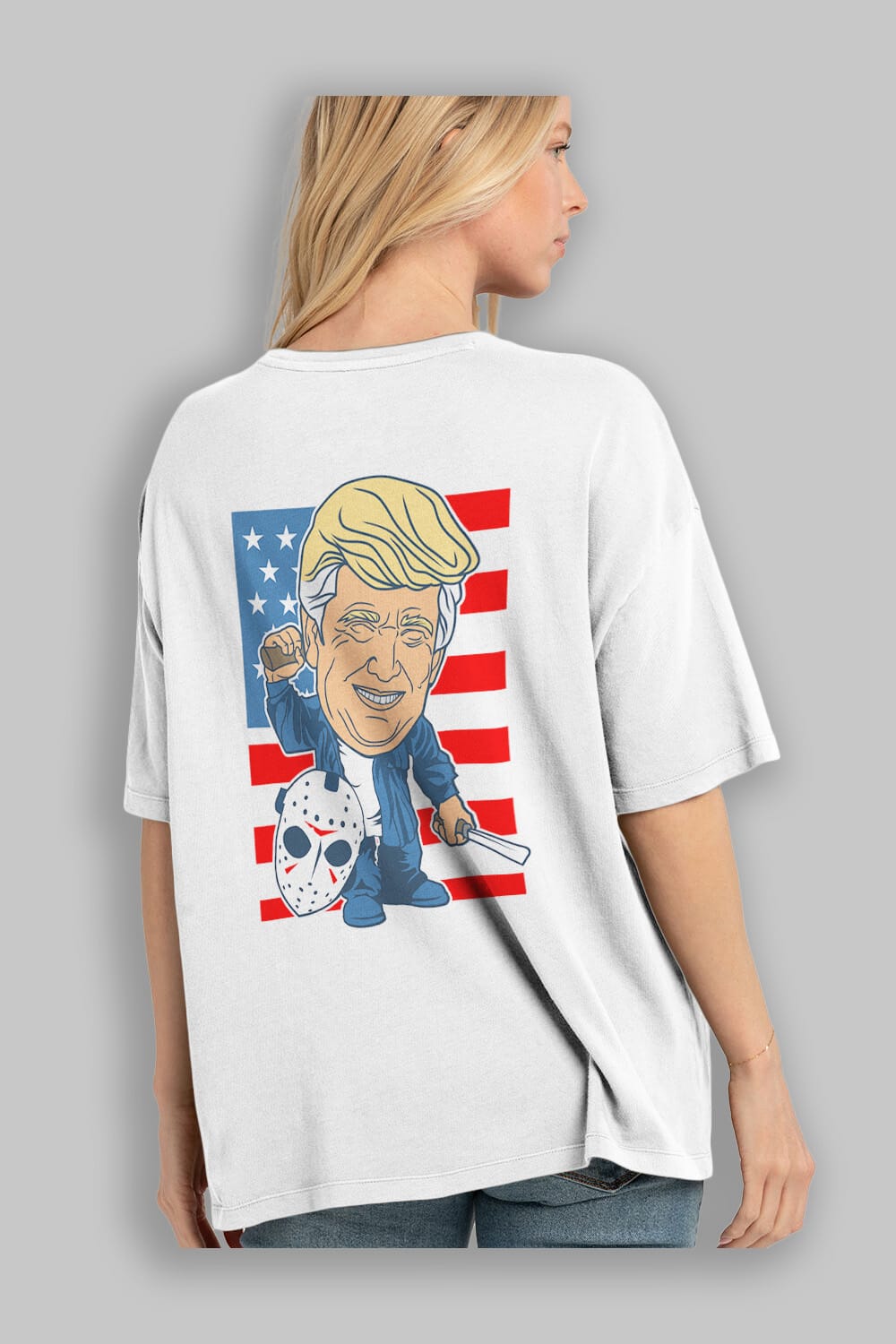 Jason Voorhess Trump Arka Baskılı Oversize t-shirt Erkek Kadın Unisex %100 Pamuk tişort