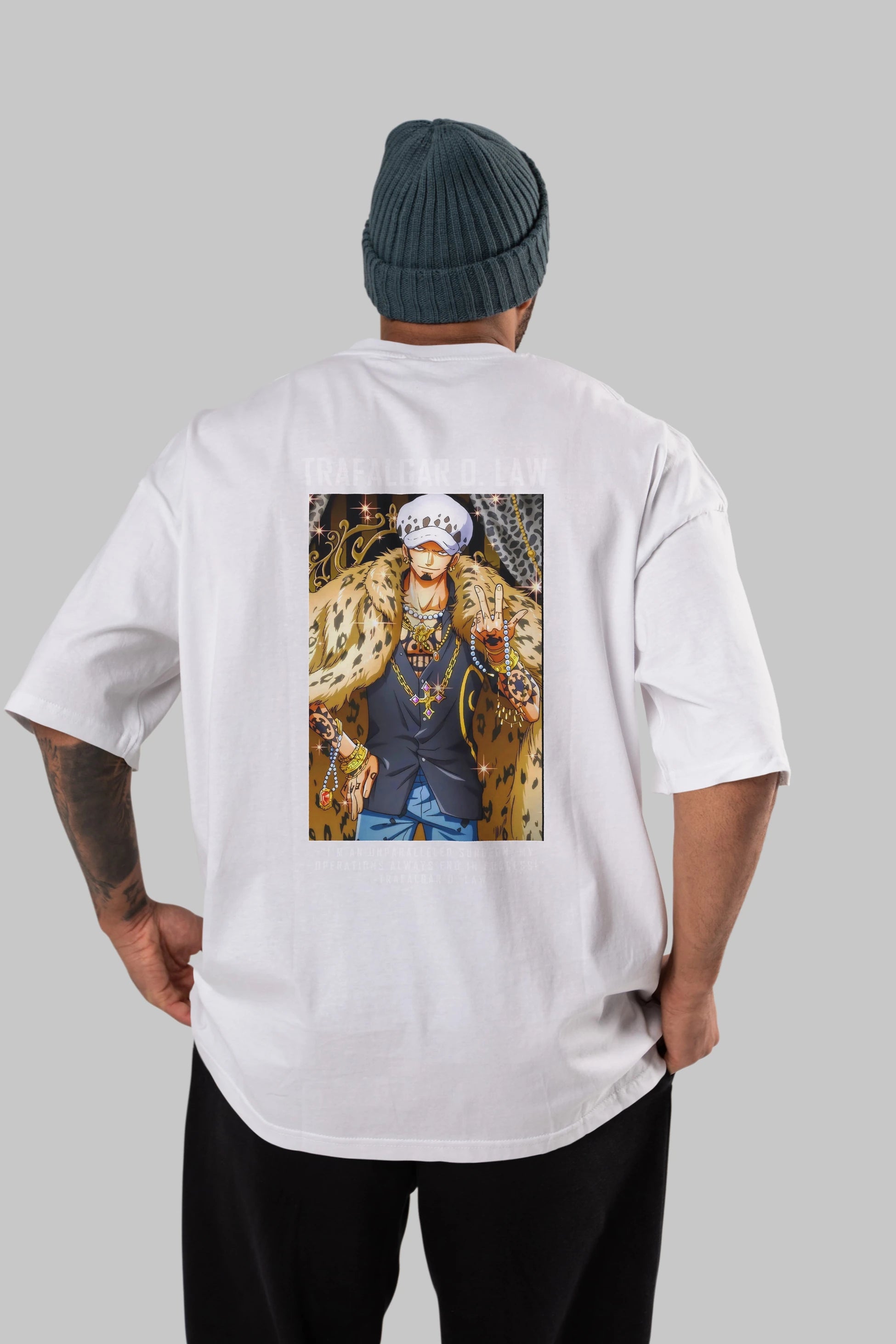 Trafalgar D. Water Law 2 Anime Arka Baskılı Oversize t-shirt Erkek Kadın Unisex %100 pamuk tişort