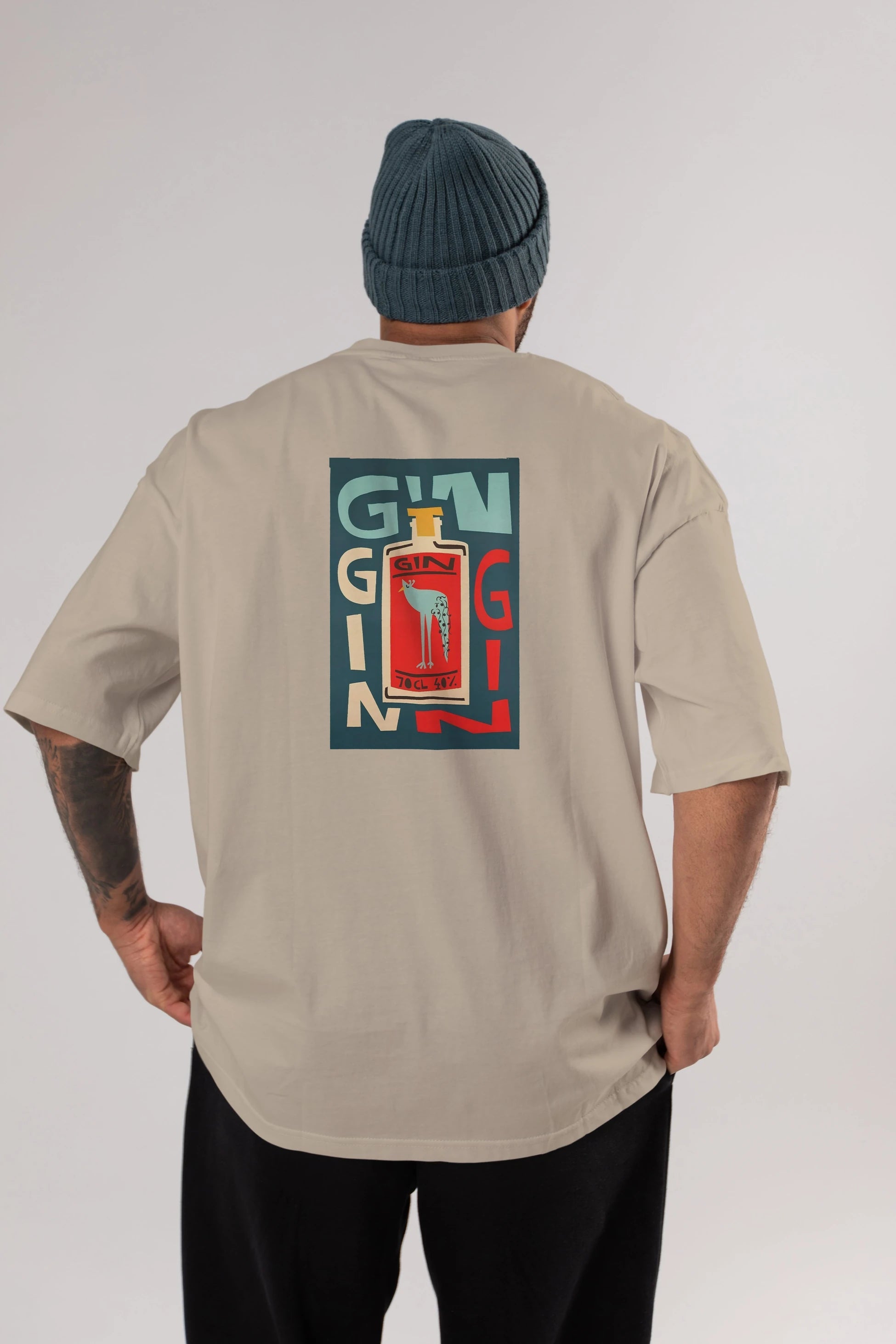 Gin 2 Arka Baskılı Oversize t-shirt Erkek Kadın Unisex %100 Pamuk Bisiklet Yaka tişort